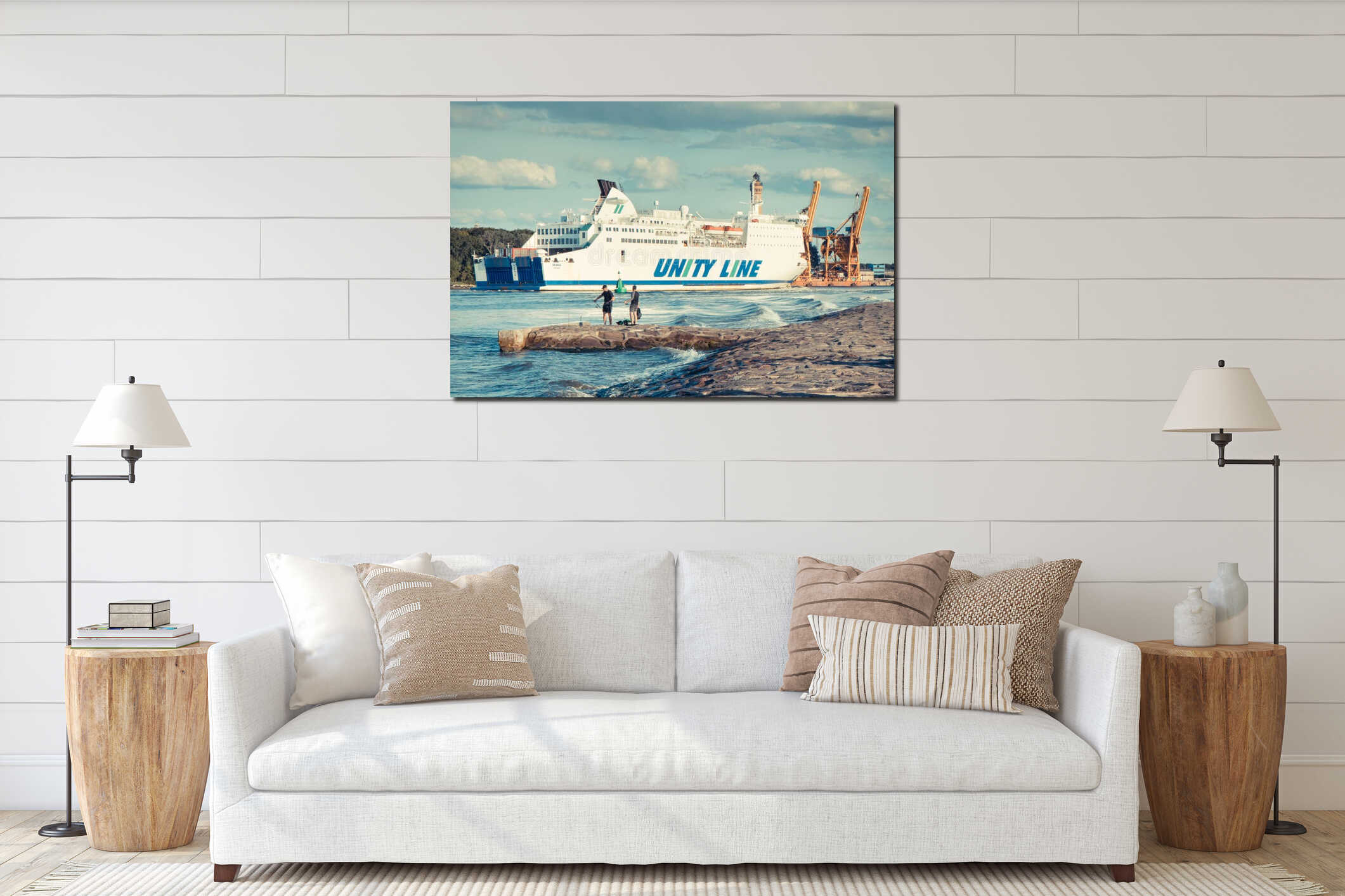 Swinoujscie, West Pomeranian - Poland - July 07, 2024: Passengers and cars ferry Skania sailing from Ystad to Swinoujscie. interior mockup