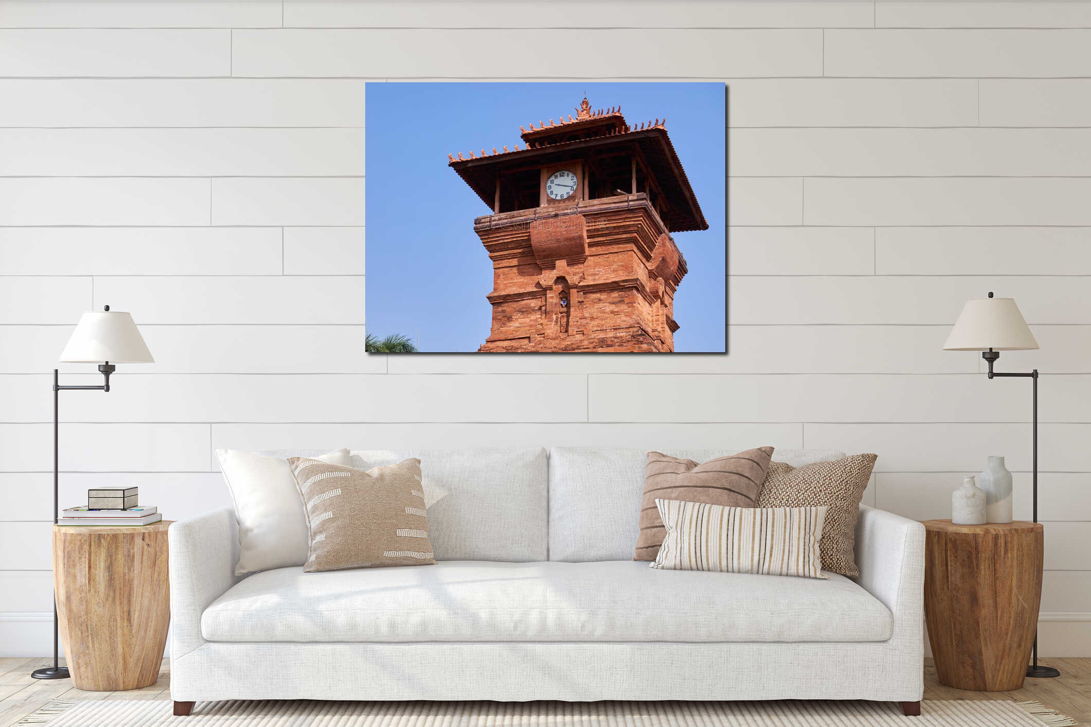 close up the top of the brick minaret of the historic Al-Aqsa - Menara Kudus mosque interior mockup