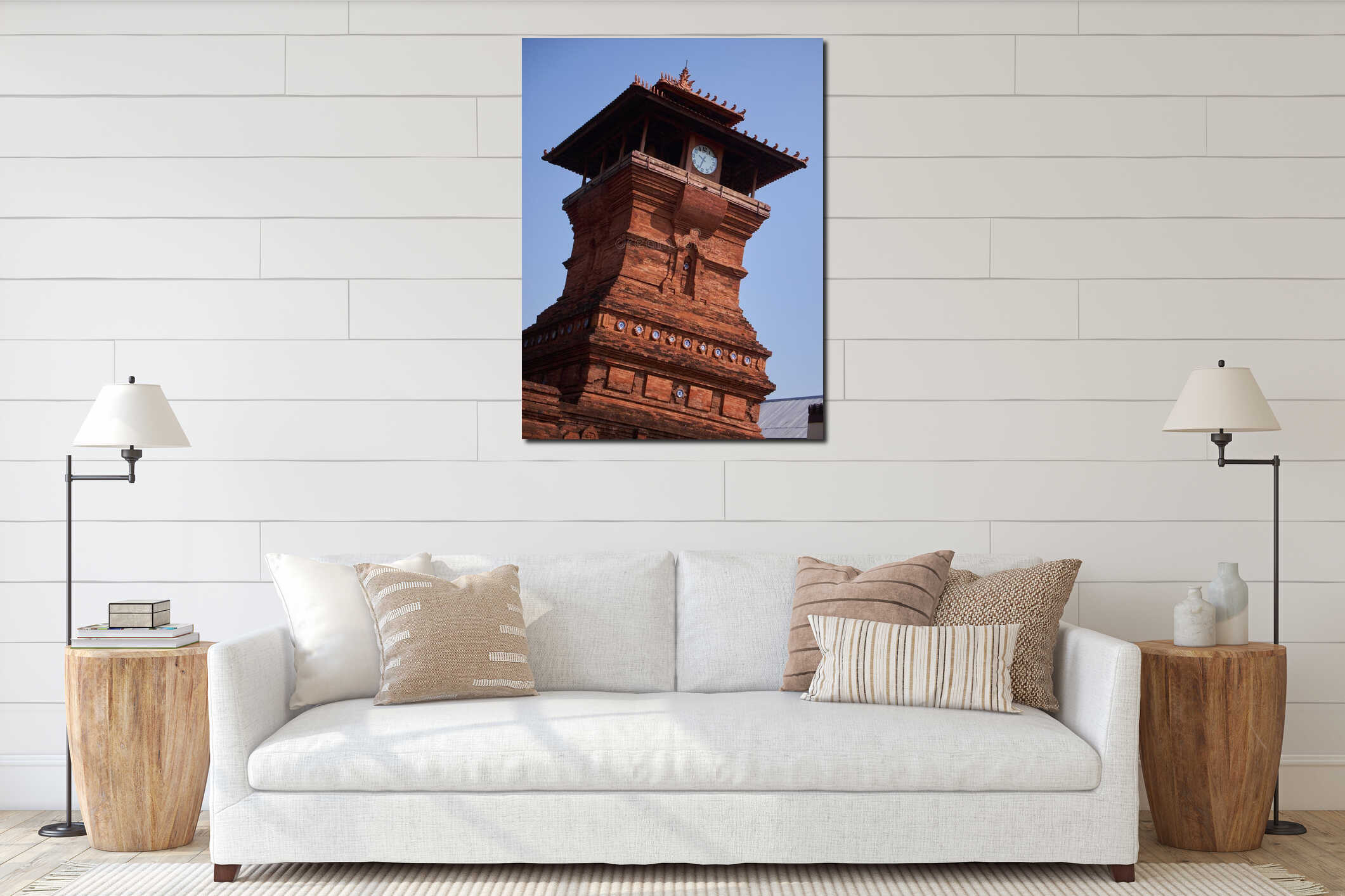 Brick minaret of the historic Menara Kudus-Al Aqso mosque interior mockup