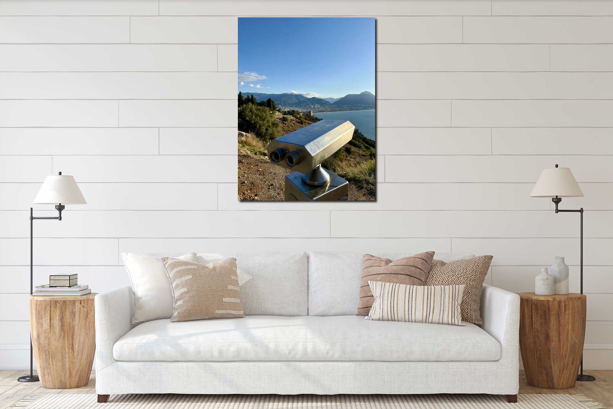 binoculars observation deck sea embankm interior mockup