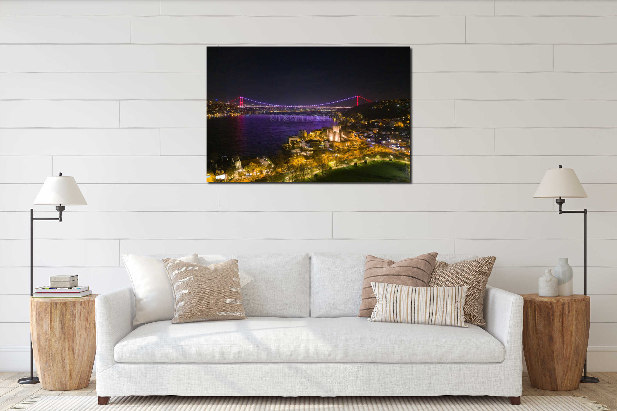 Istanbul Bosphorus Bridge at Night, Illuminated Beykoz night interior mockup