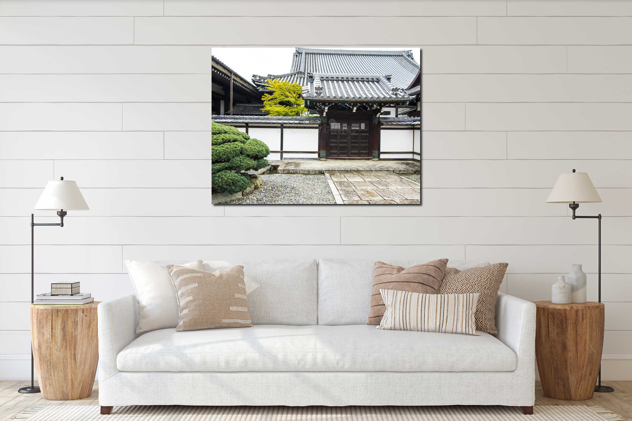 Traditional Japanese temple building interior mockup