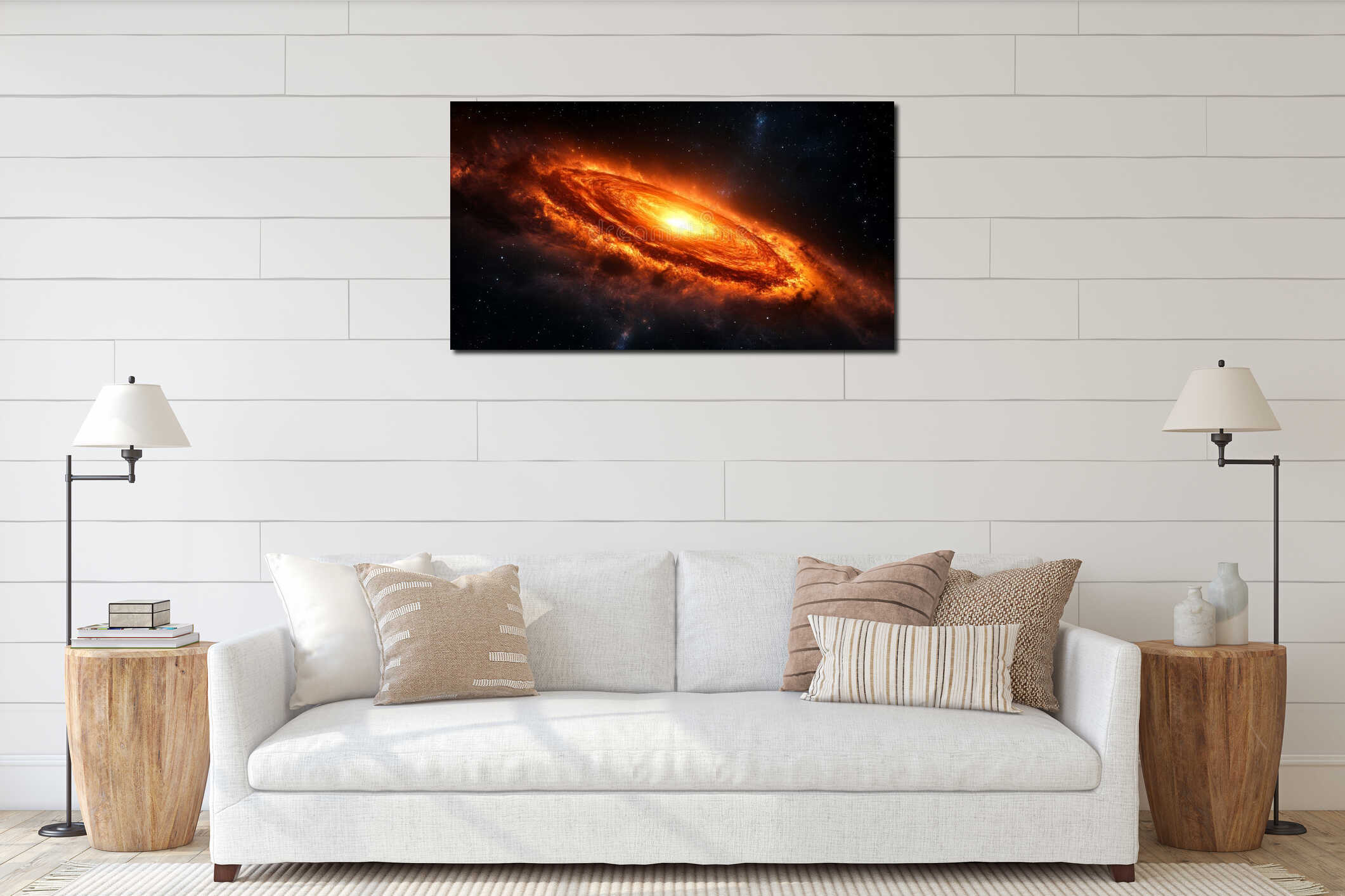 Stunning Deep Space Galaxy - An awe-inspiring sight of a radiant galaxy lit by brilliant stars and cosmic dust across interior mockup