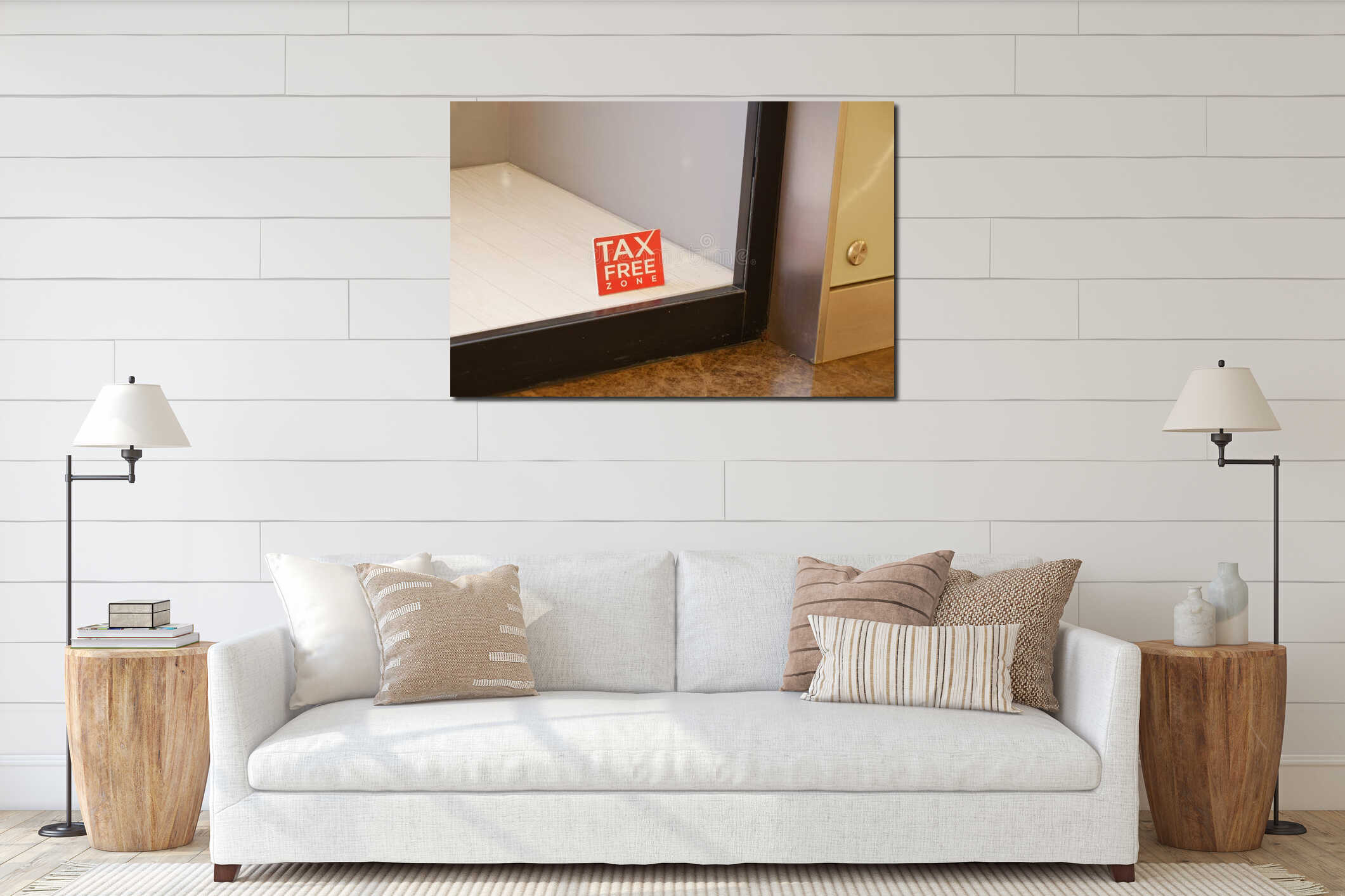 TaxFree Zone Signage in a Modern Retail Business Environment for Consumers interior mockup
