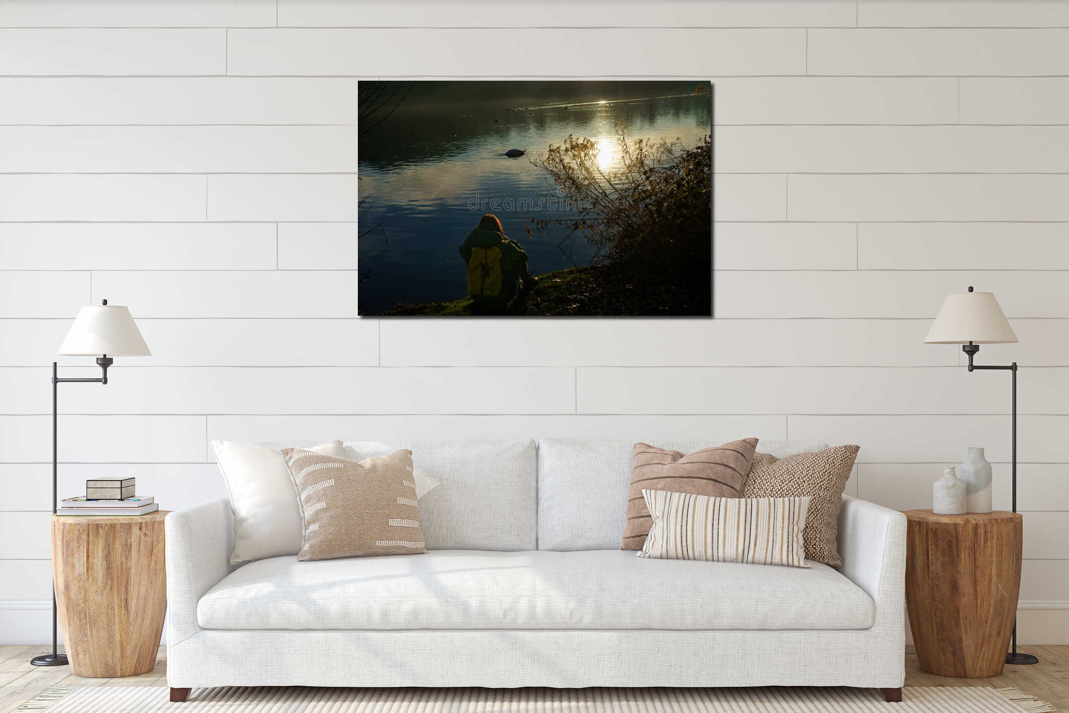 Tranquil sunset, serene waters, a moment of peaceful contemplation. interior mockup
