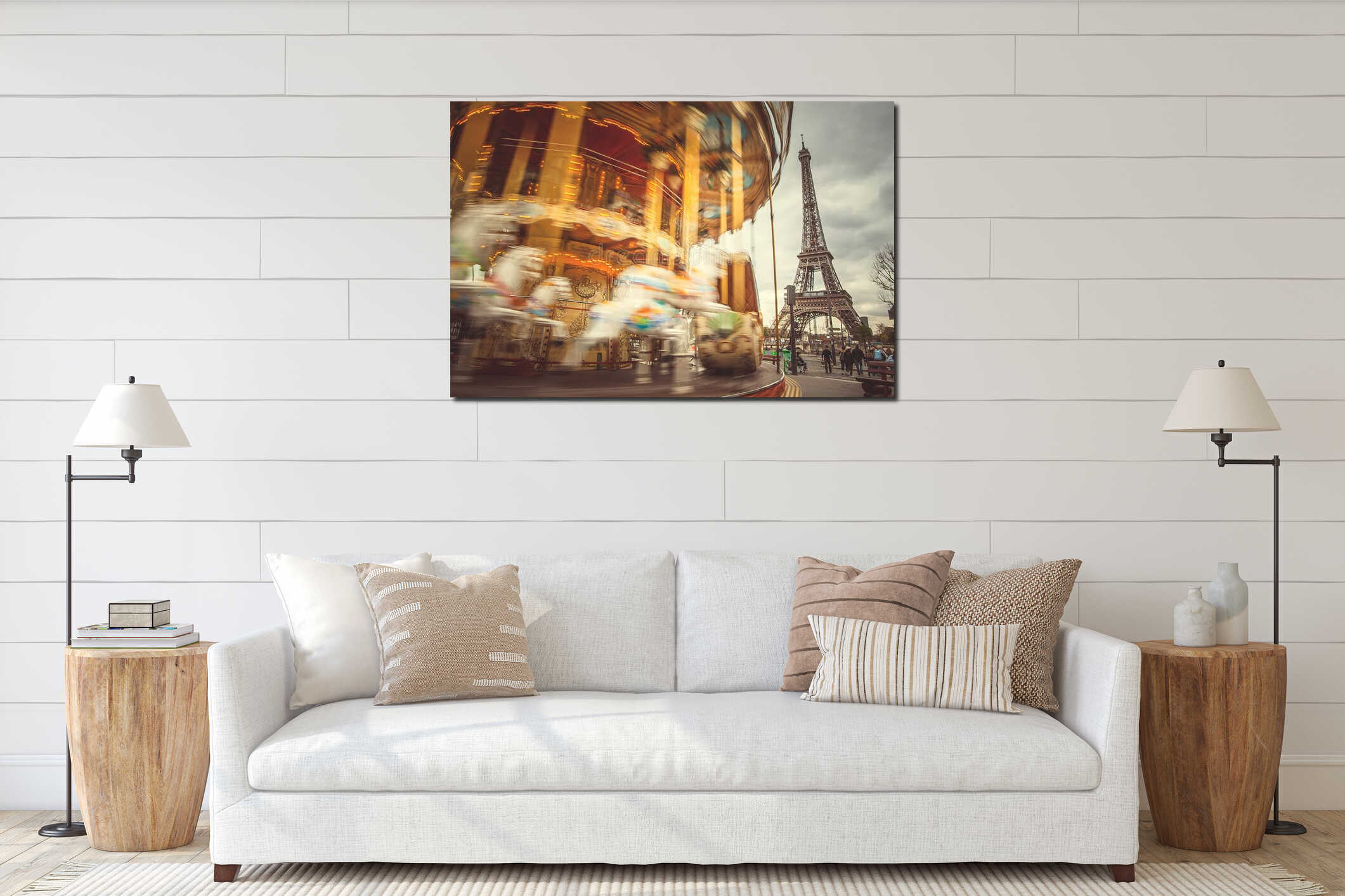 Vintage carousel in Paris interior mockup