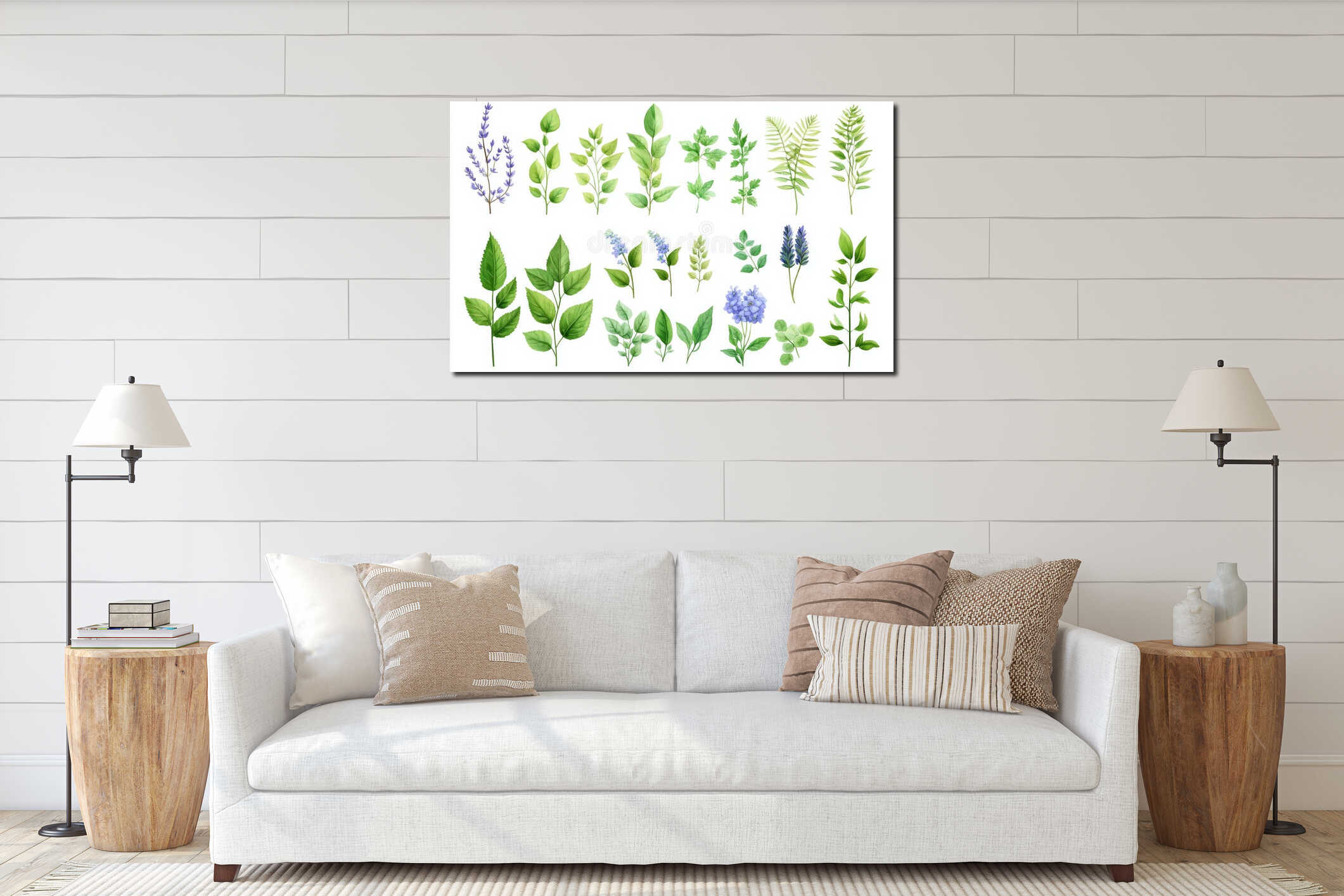 A collection of watercolor wildflowers. A set of botanical spring and summer flowers. Garden floral greenery and interior mockup