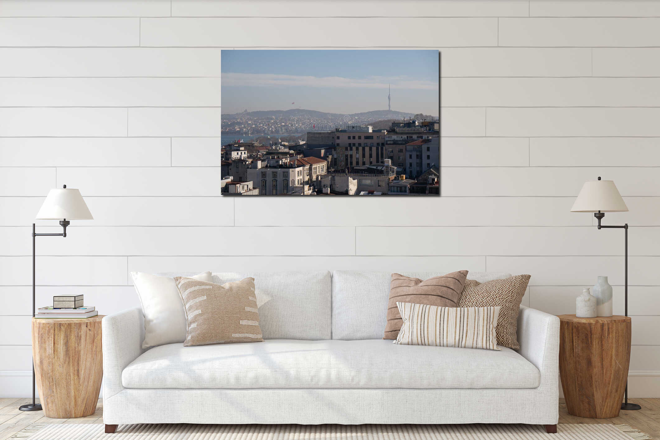 Istanbul Skyline Panoramic View Cityscape: Buildings, Hills, Tower, daytime interior mockup