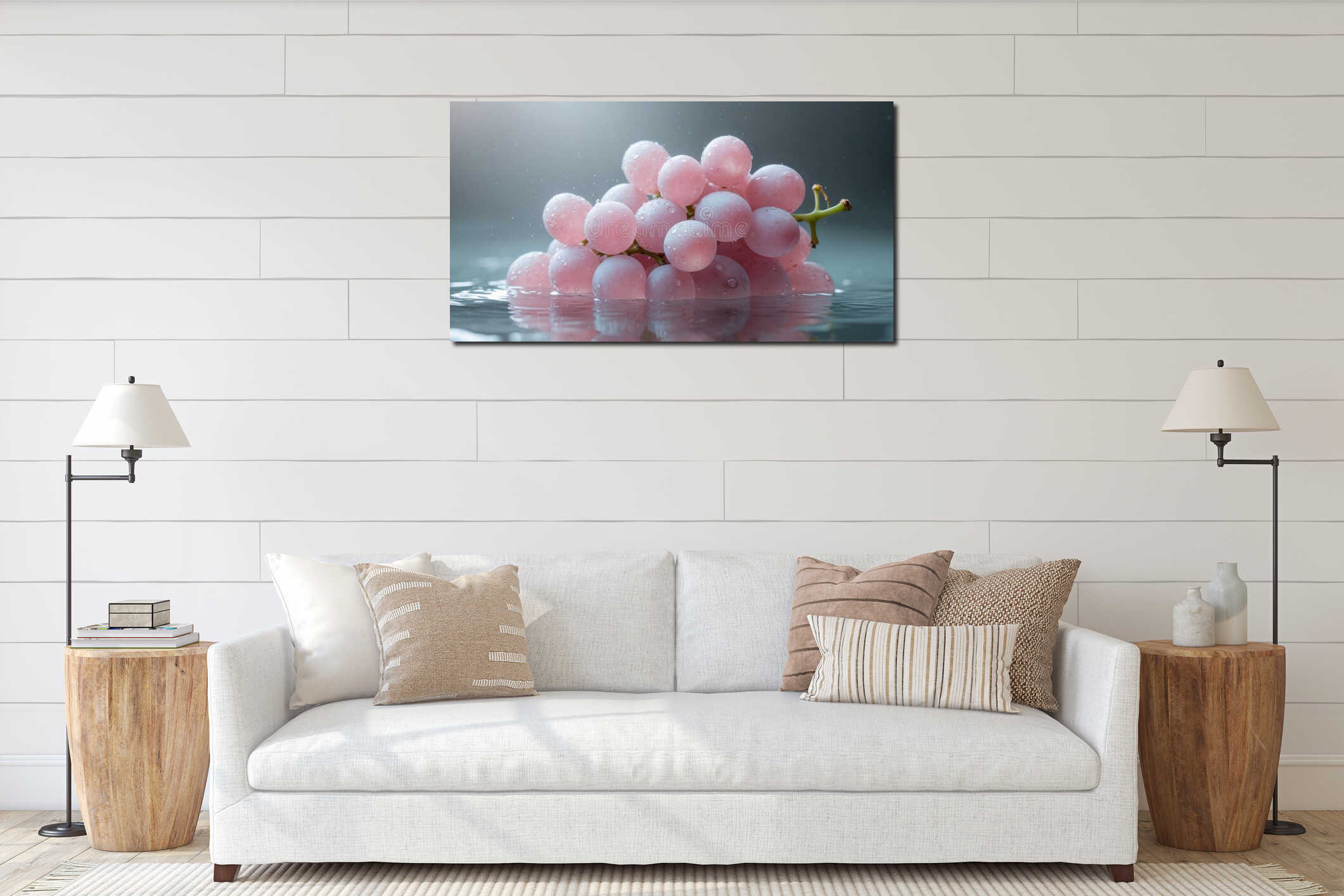 Pink Grapes Submerged in Water Reflecting Light interior mockup