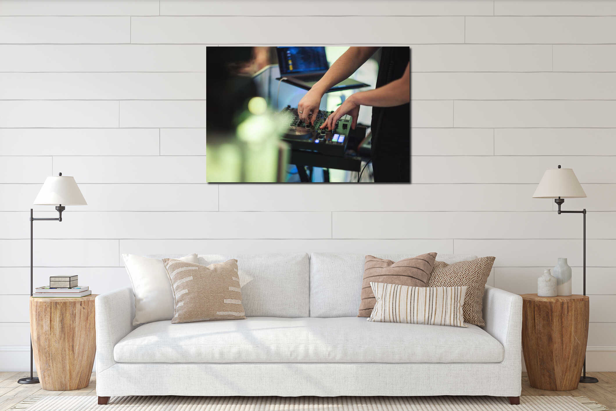 The mixer, DJ. remote for sound recording. sound amplifier mixing console equalizer. interior mockup