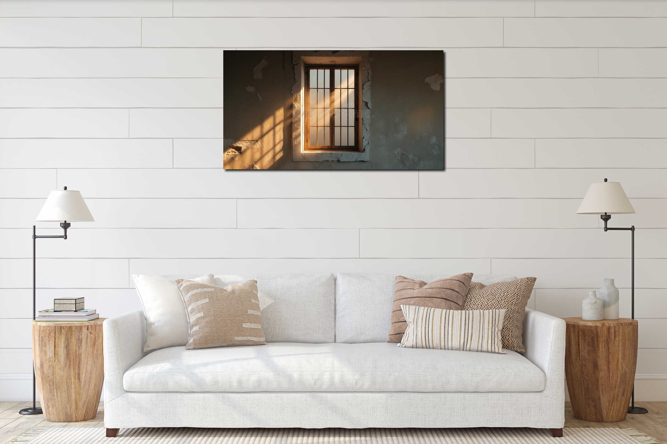 Sunbeams Streaming Through Barred Window interior mockup