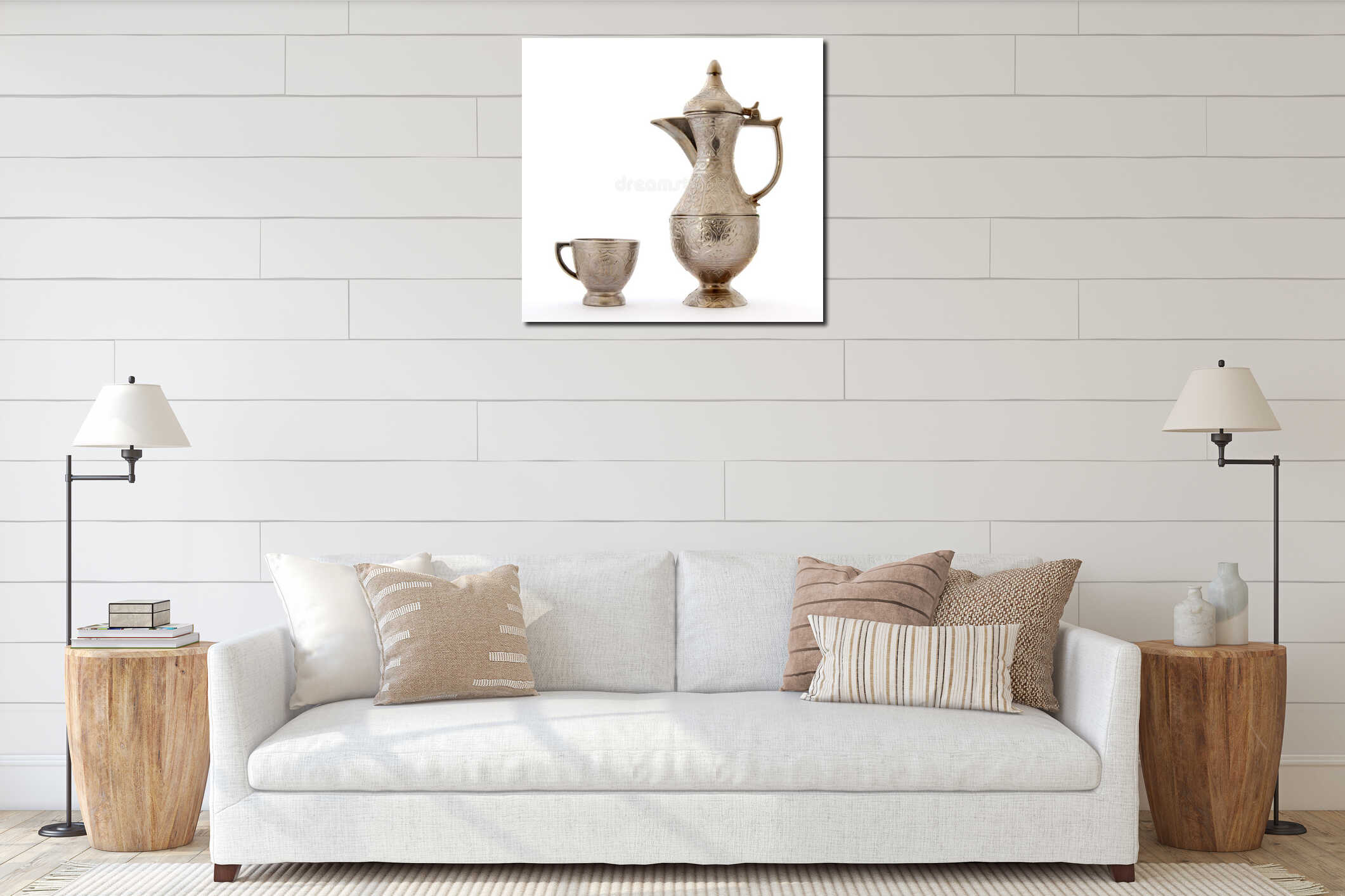 Turkish ottoman style metal pitcher and cup interior mockup