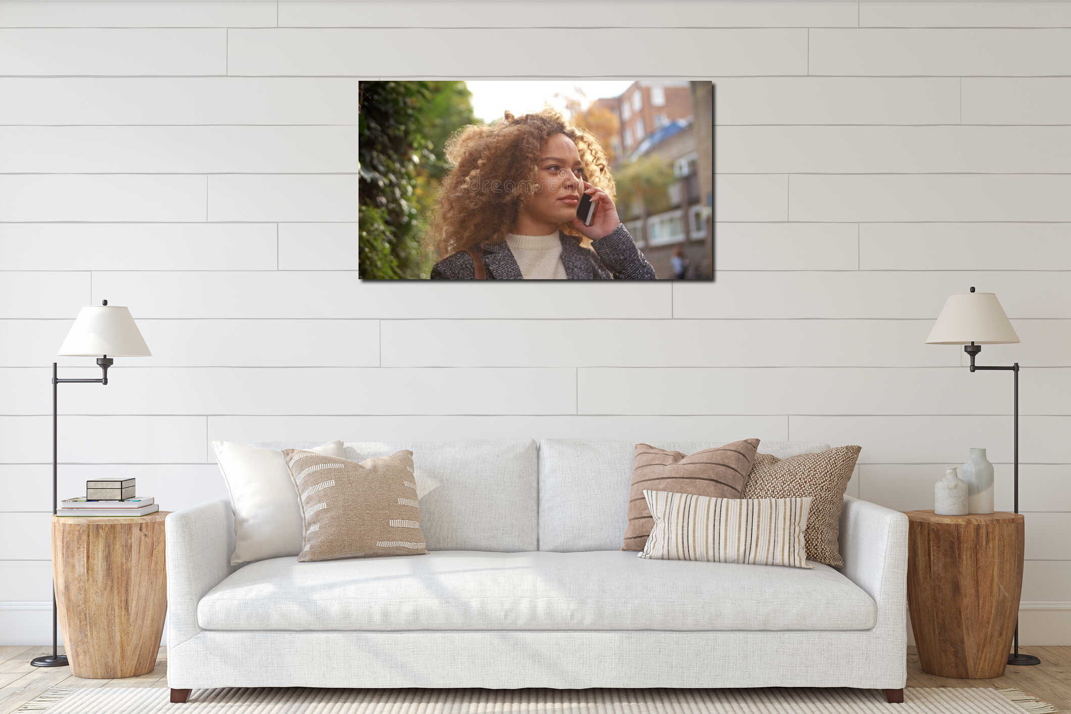 Close Up Of Stylish Young Woman Making Call Using Mobile Phone On City Street interior mockup
