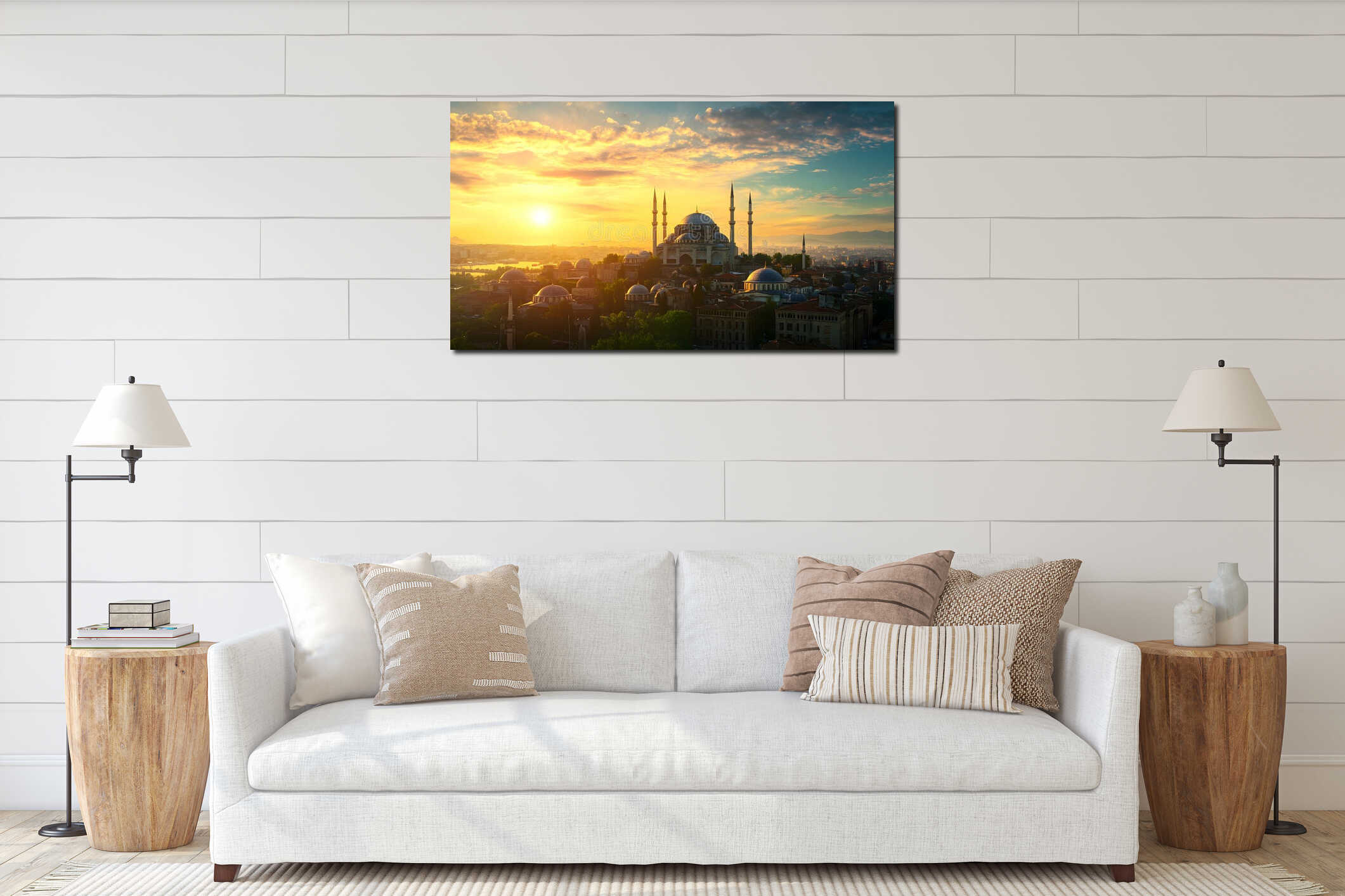 Generative AI Breathtaking Istanbul Skyline with Iconic Mosque and Vibrant Sunlit Horizon business concept. interior mockup
