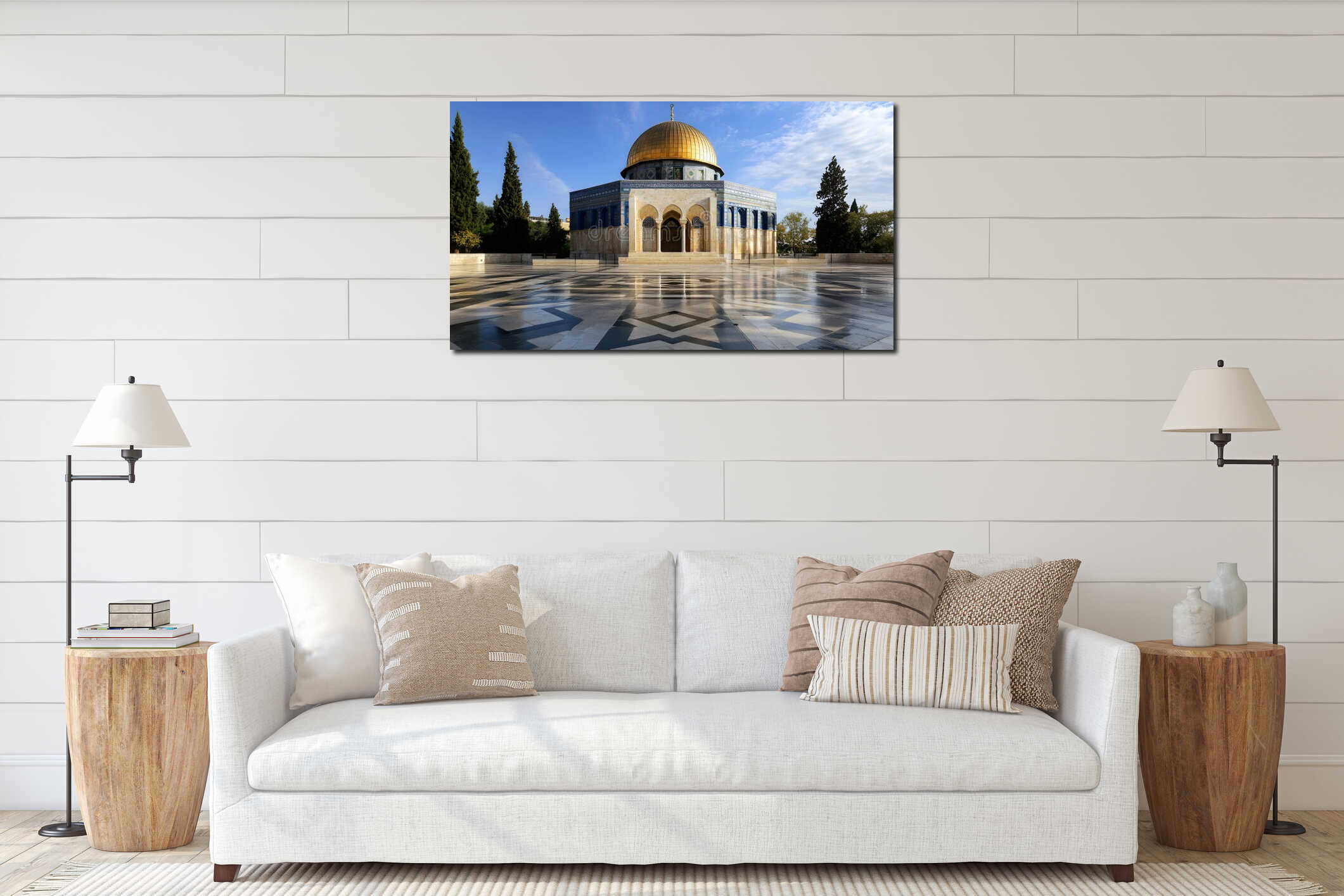Generative AI Iconic Dome of the Rock with Sunlit Historical Mosque Architecture business concept. interior mockup