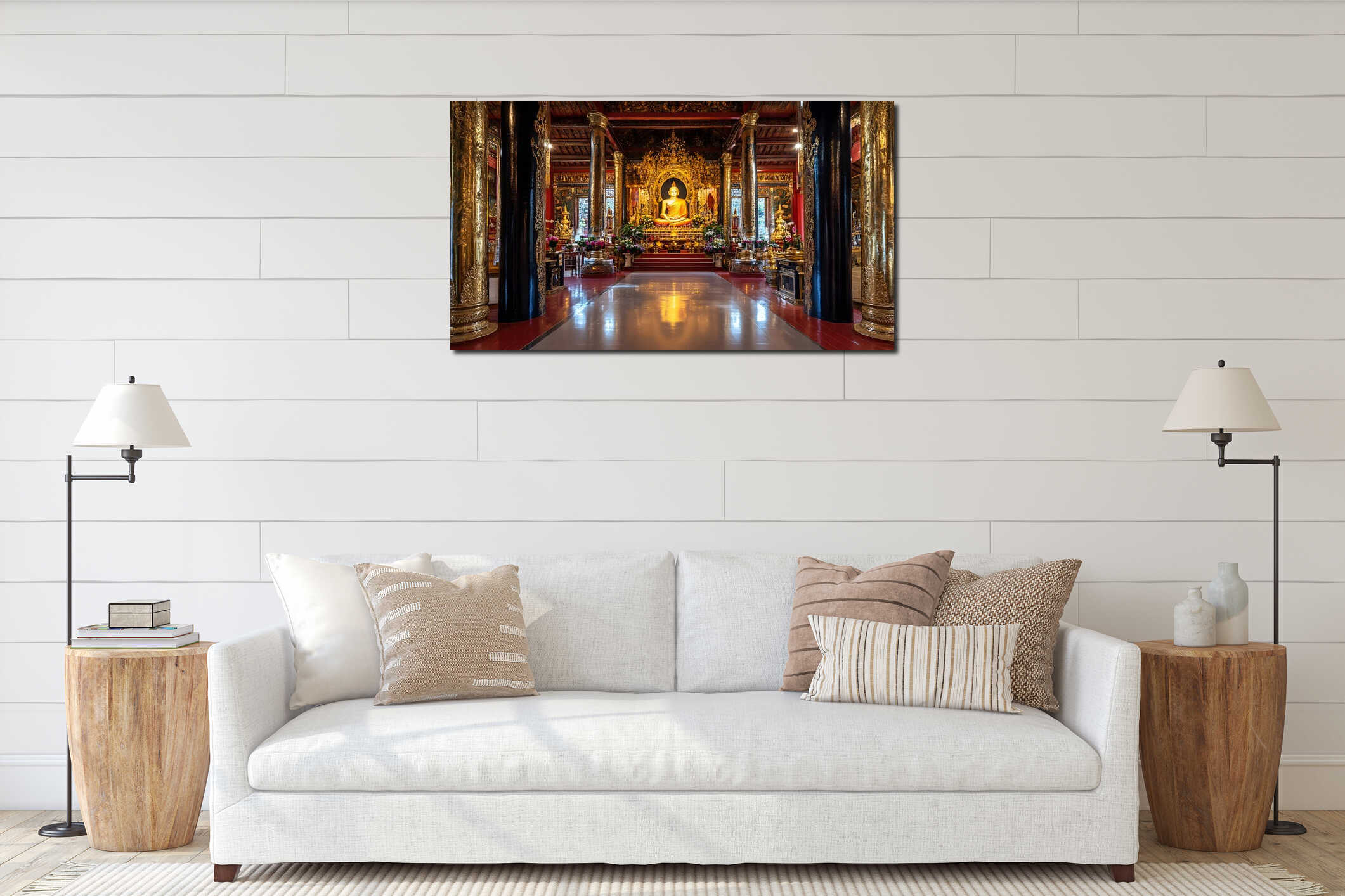 Generative AI Sumptuous Ornate Buddhist Temple Interior with Lavish Golden Decor and Spiritual Aura business conce interior mockup