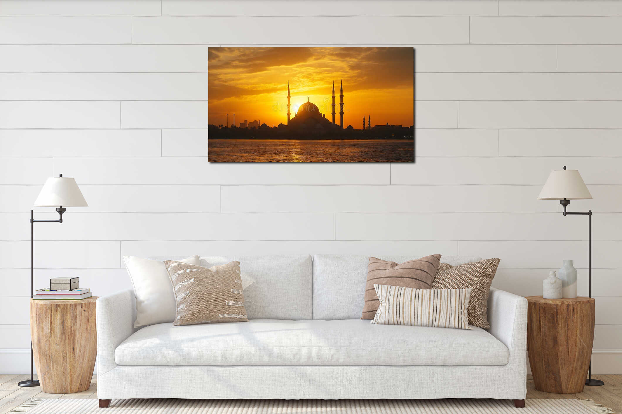 Generative AI Magnificent Sunset Over Istanbul Skyline with Silhouette of Historic Mosque business concept. interior mockup