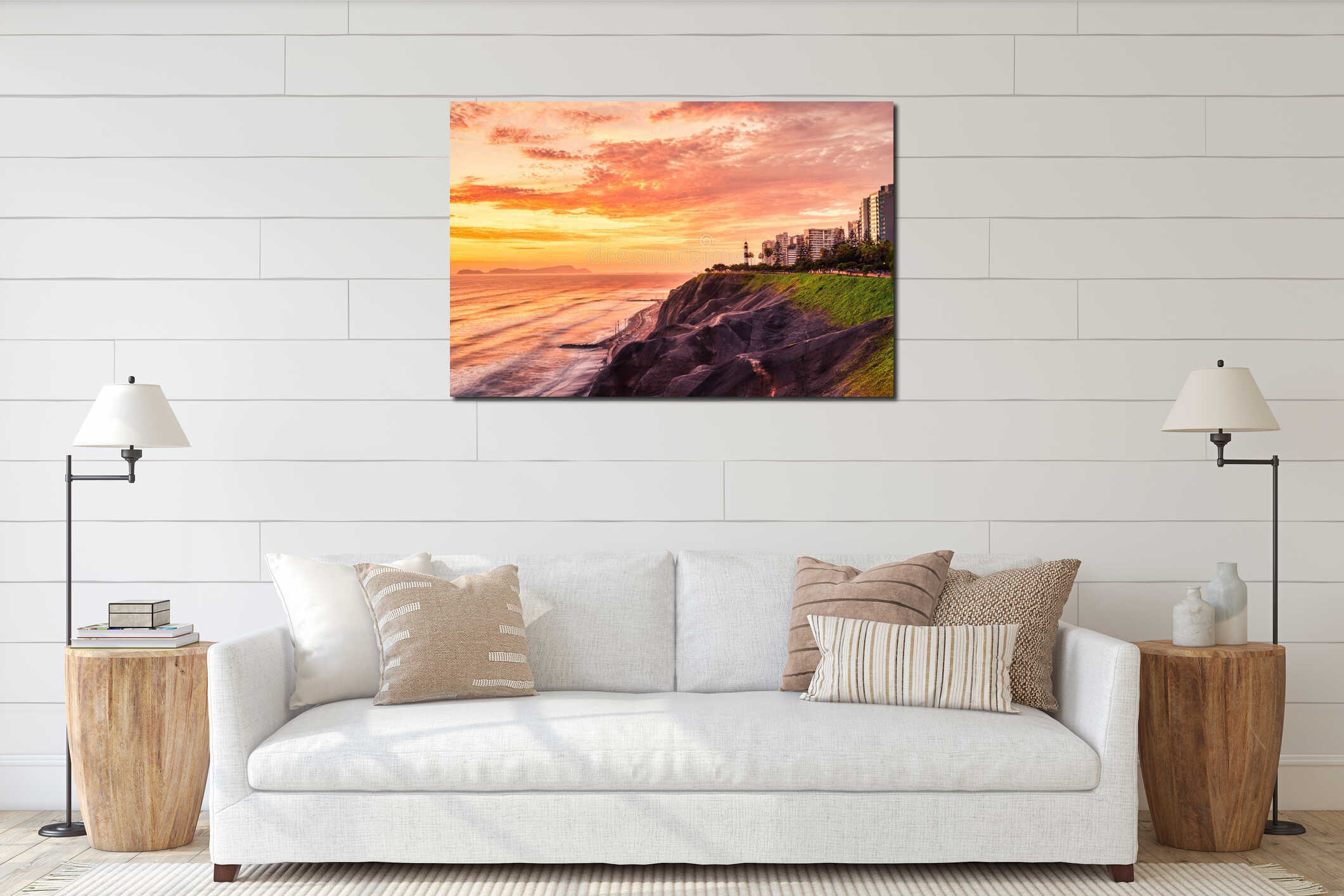 Cliffs on the Pacific Ocean Coast near Miraflores, Lima at Sunset interior mockup