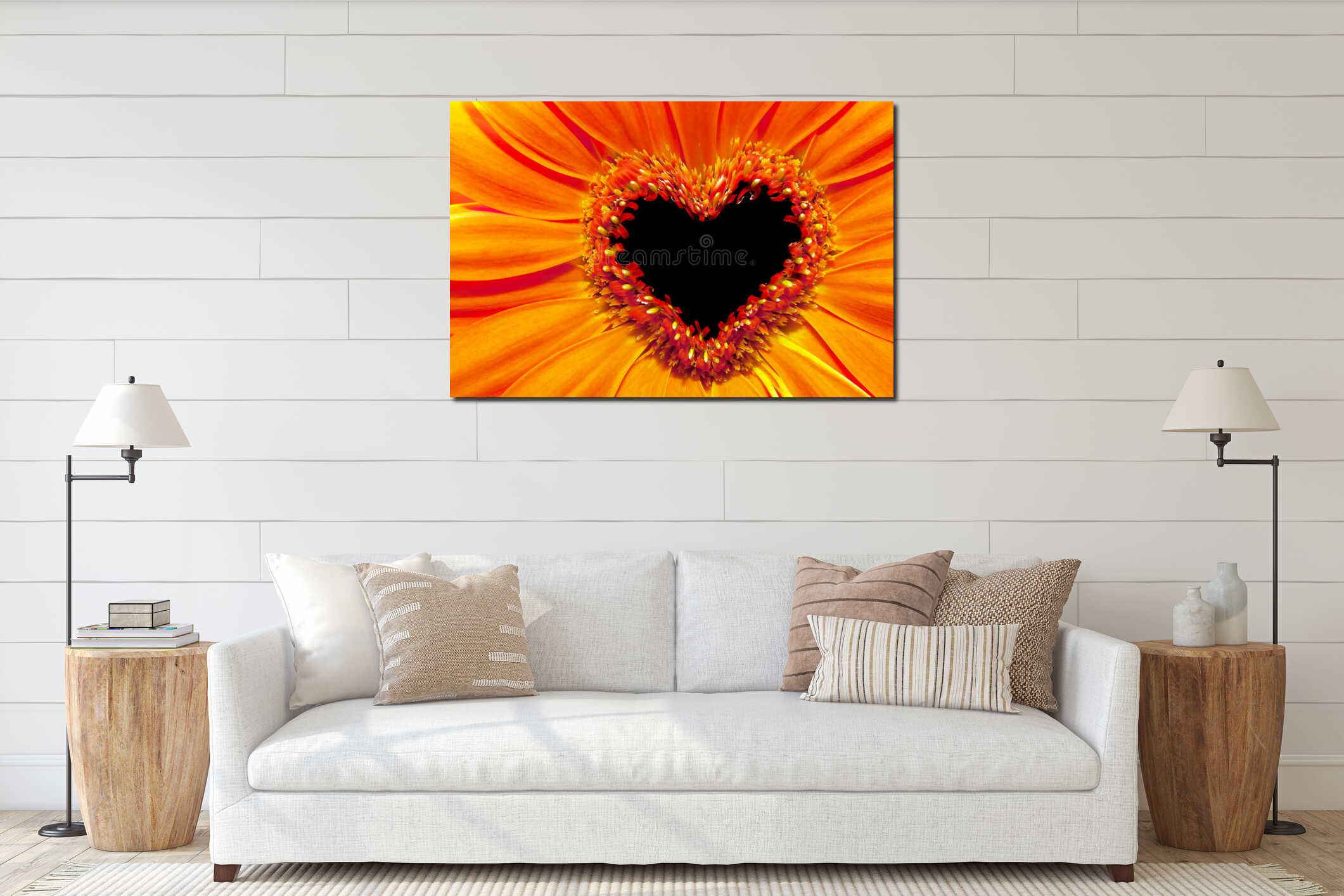 Flower close up with a heart shaped stamens section interior mockup