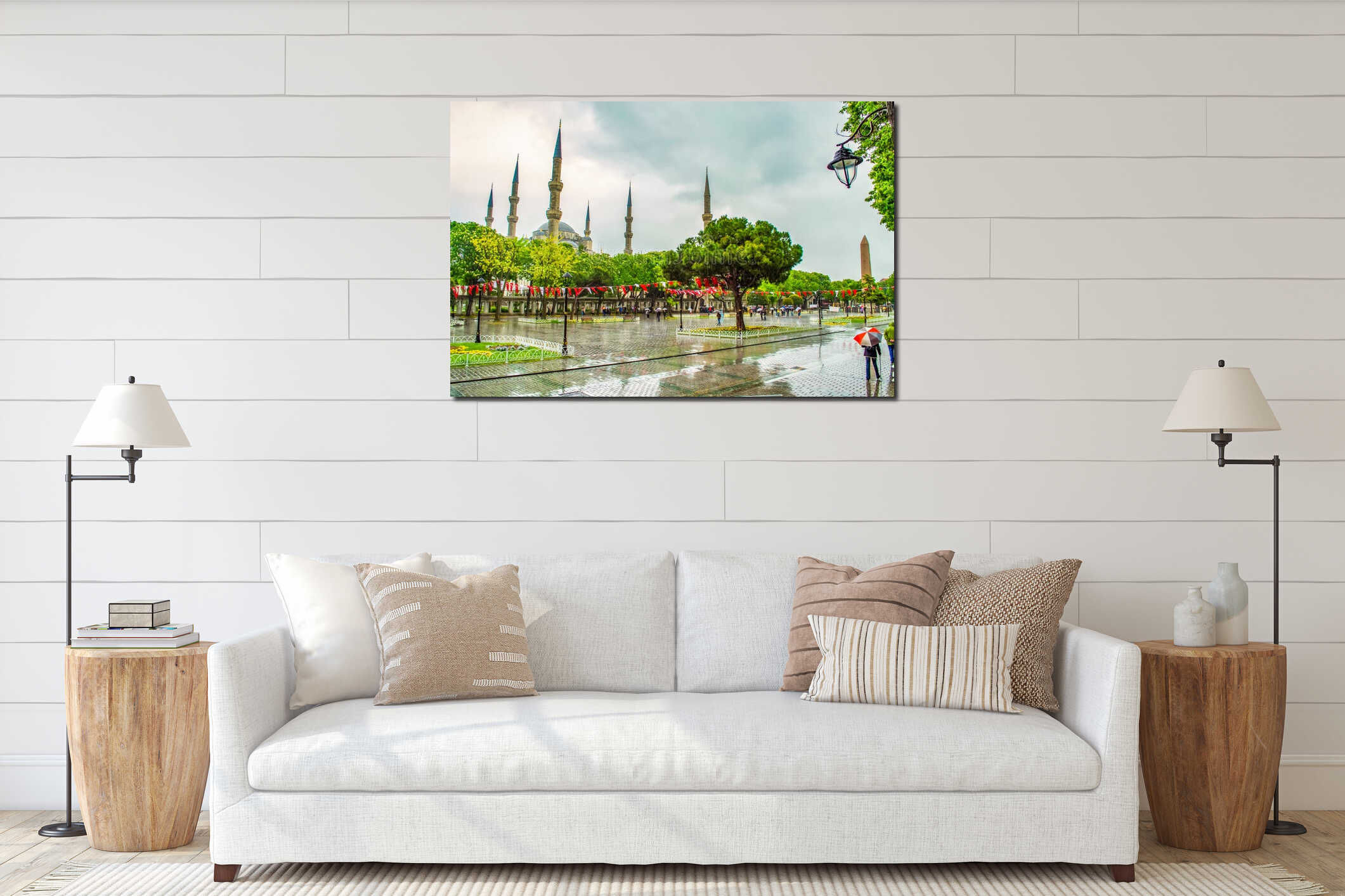 Sultanahmet Camii Blue Mosque in the rain Istanbul city Turkey interior mockup