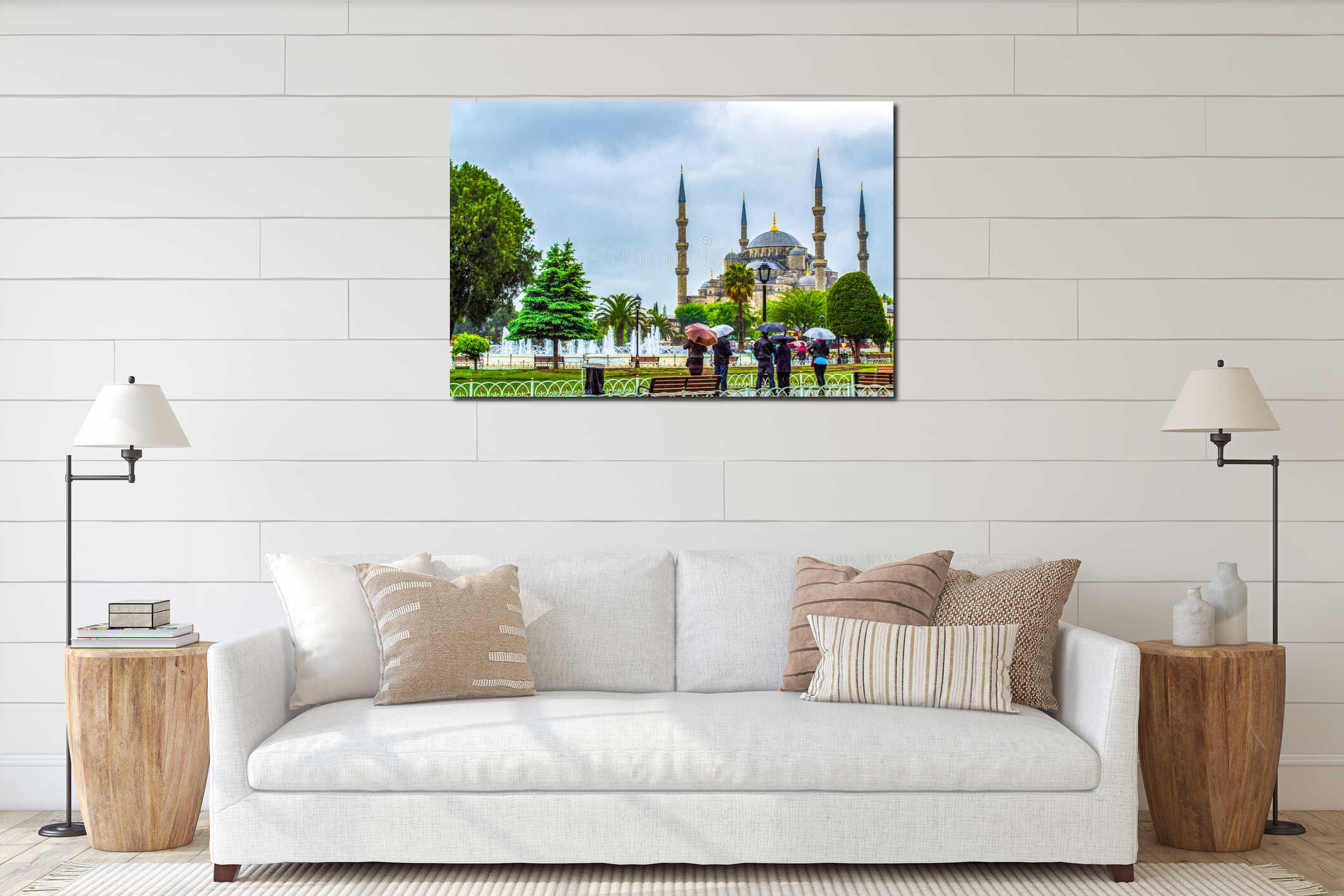 Sultanahmet Camii Blue Mosque in the rain Istanbul city Turkey interior mockup