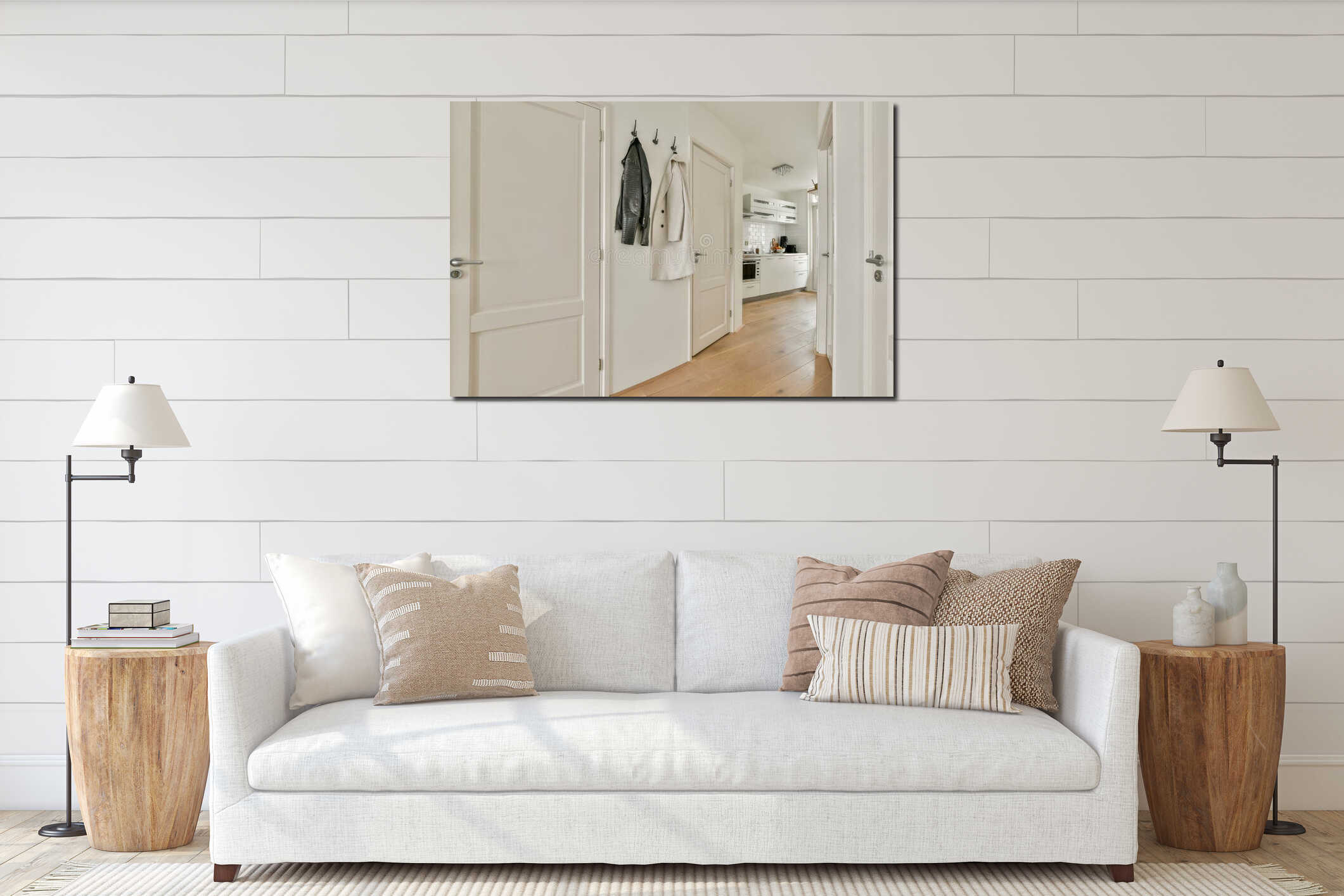 Modern Interior Hallway with Kitchen View interior mockup