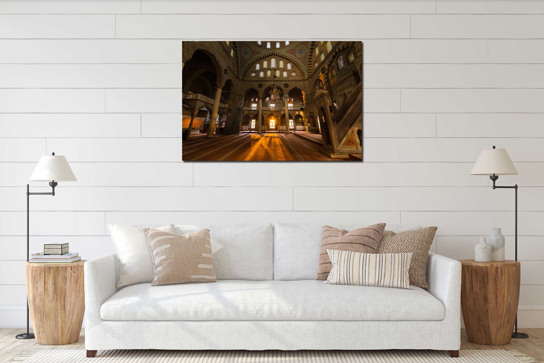 The sunlight entering the chapel of the Burunguz Mosque in the city of Kayseri, Turkey interior mockup