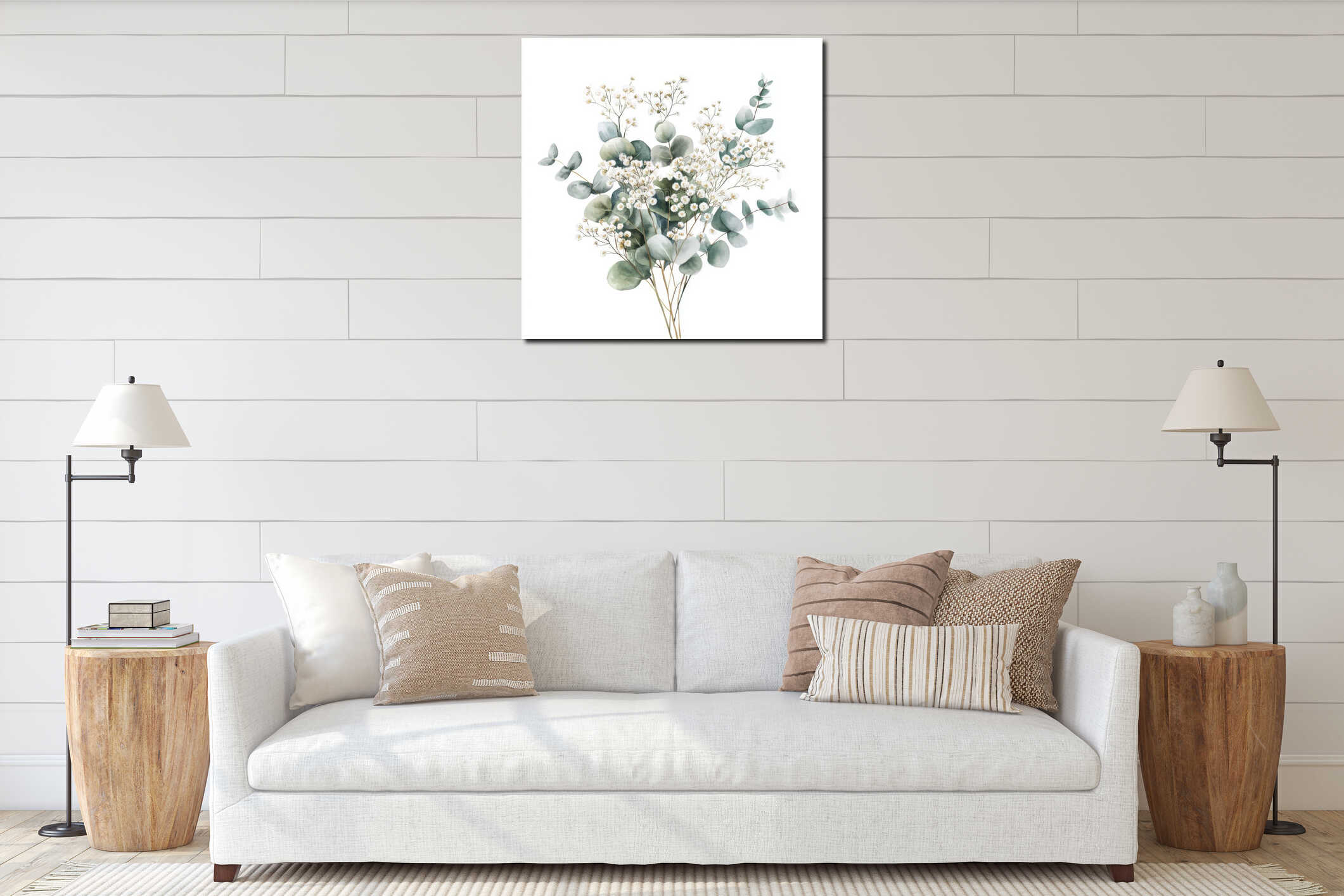 A hand-painted watercolor set featuring forest herbs, greenery, and baby's breath. This botanical illustration interior mockup