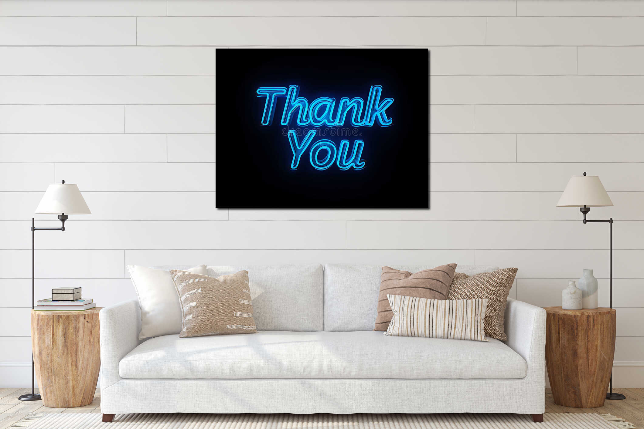Blue Neon Sign Thank You interior mockup