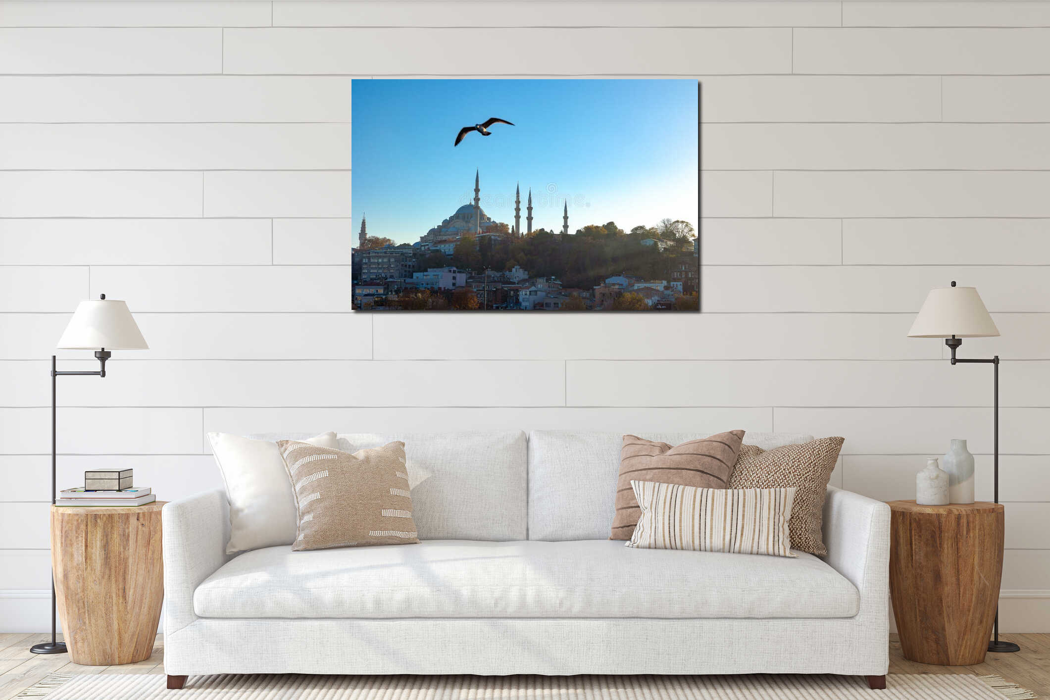 Suleymaniye Mosque and a seagull. Visit Istanbul concept photo interior mockup