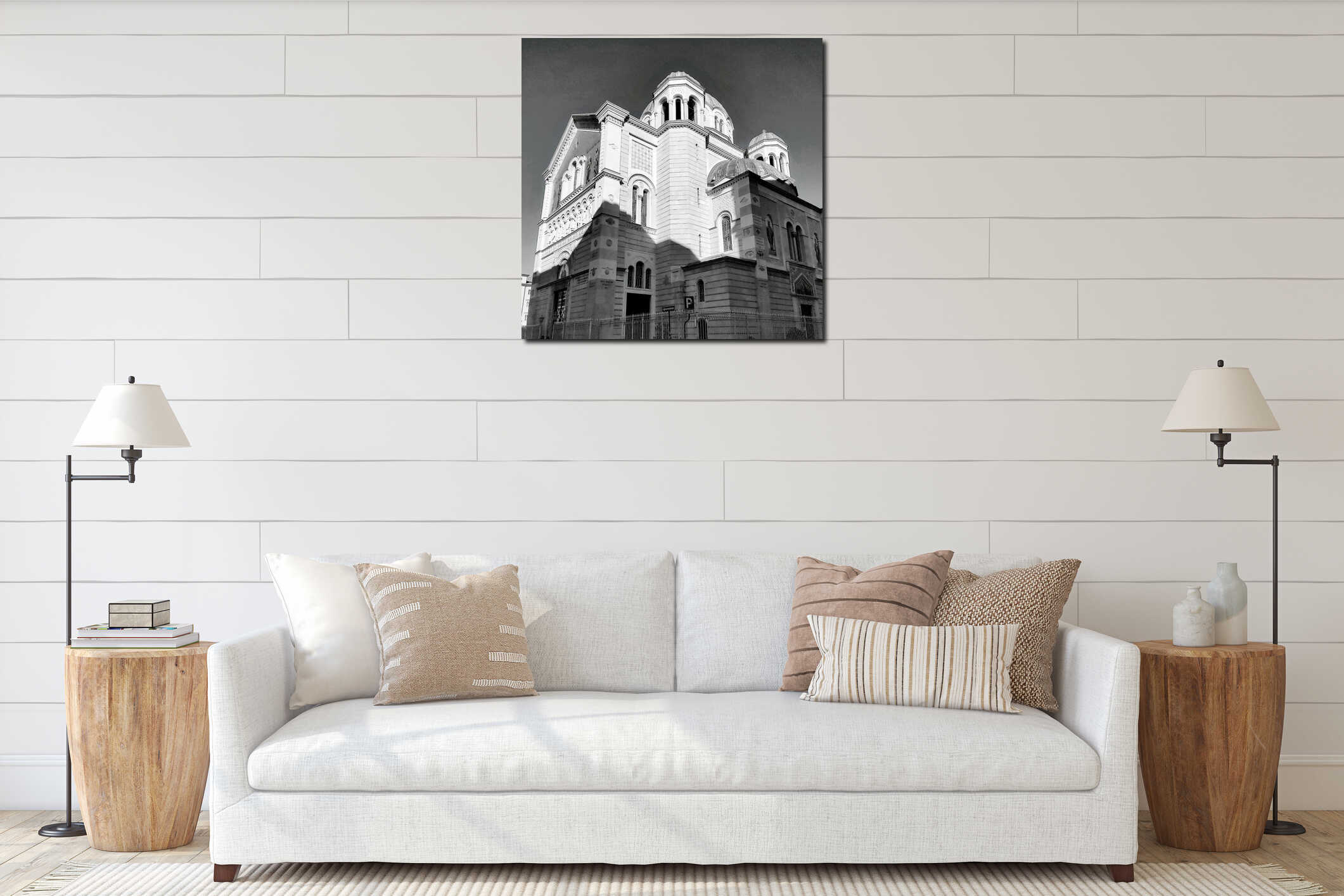 Trieste's Serbian Orthodox church basks in spring sun, captured in timeless black and white interior mockup