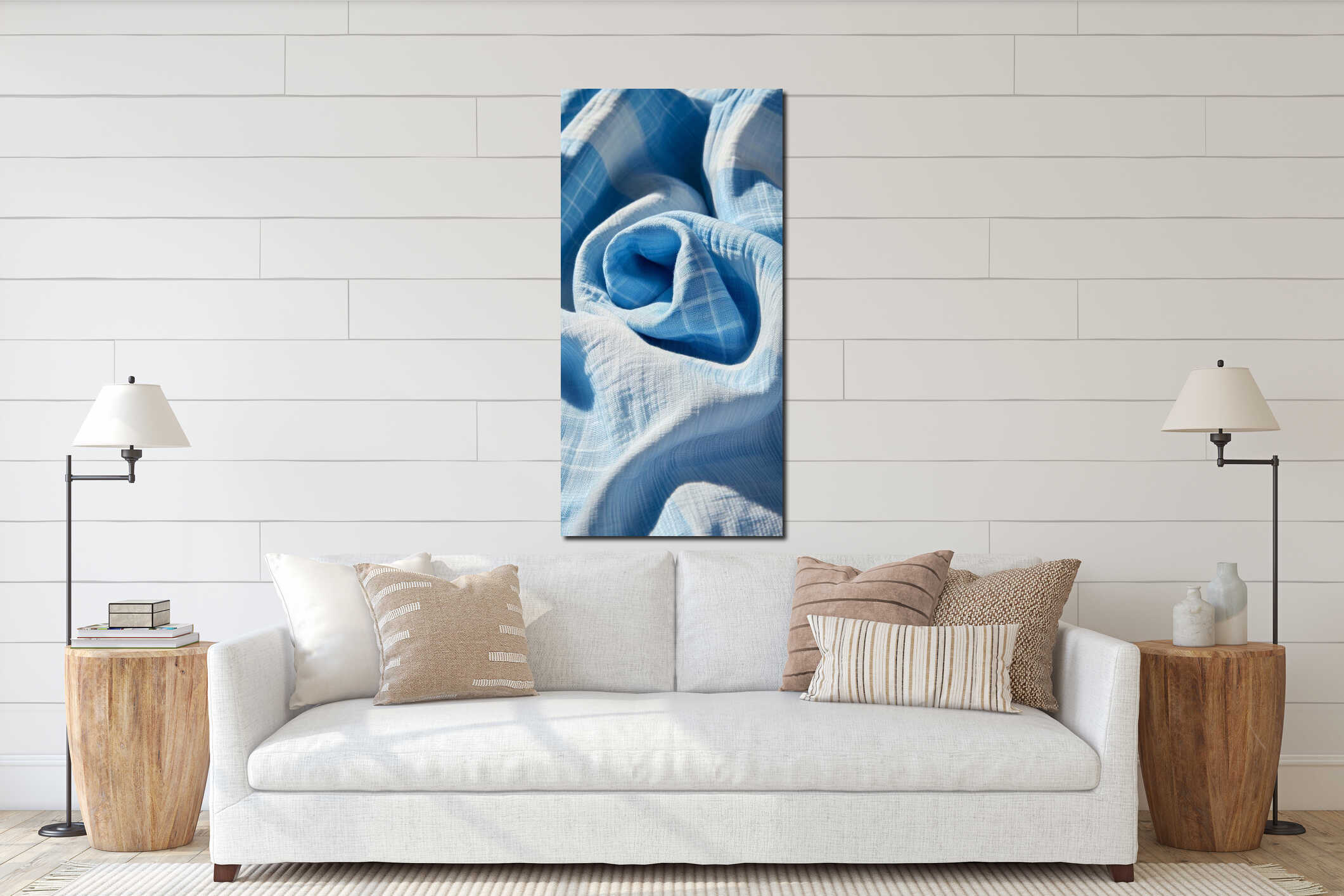 A front-facing perspective illustration of a room boasting a high ceiling, complemented by a 3D grid in black lines interior mockup