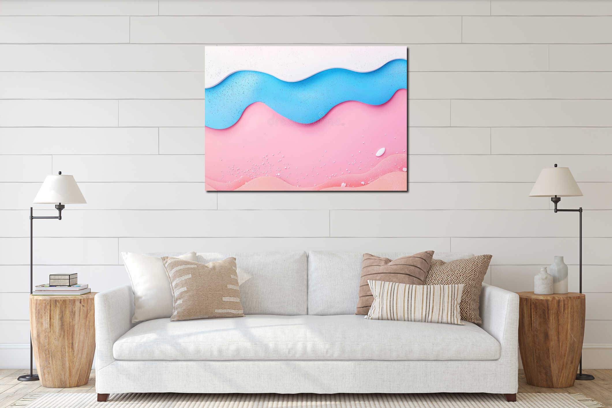 Abstract pastel colors background creating wavy shapes with glitter and sprinkles, giving a modern and playful feel interior mockup