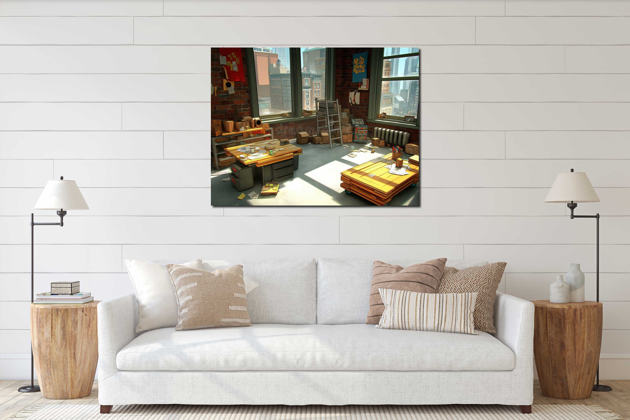 Messy Artist's Loft Studio Workspace interior mockup