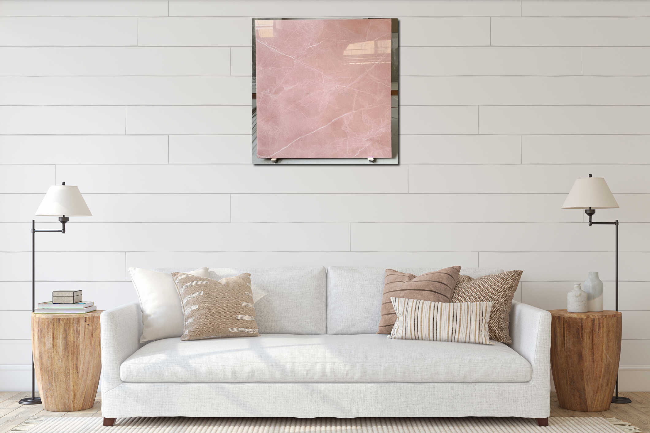 Elegant pink marble slab with intricate white veining interior mockup