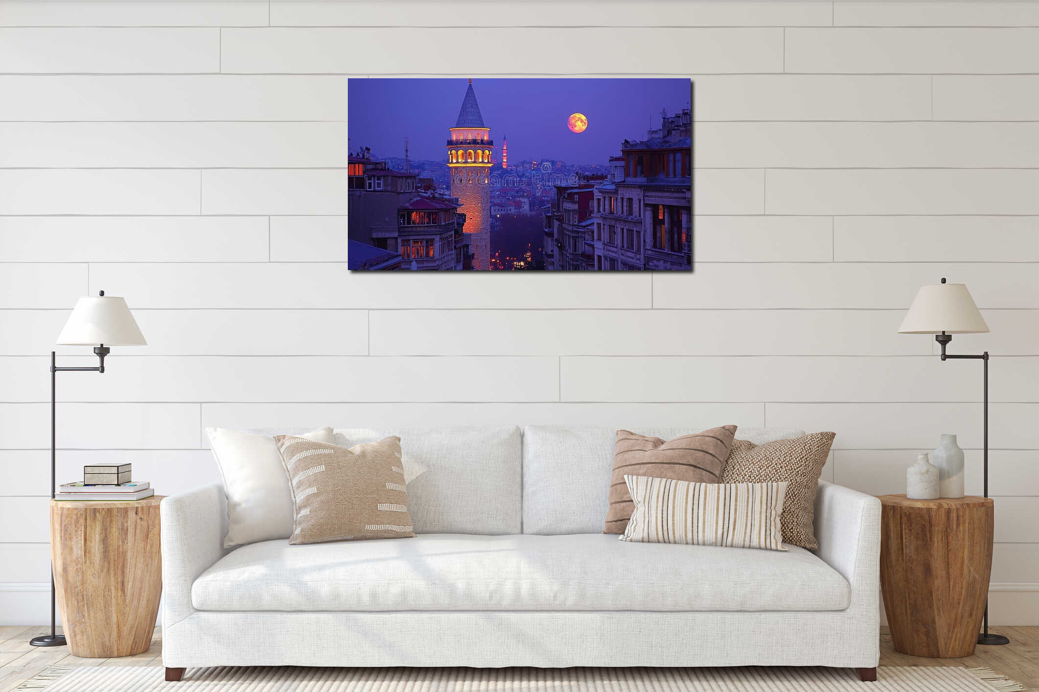 Galata Tower Istanbul at Night with Full Moon interior mockup