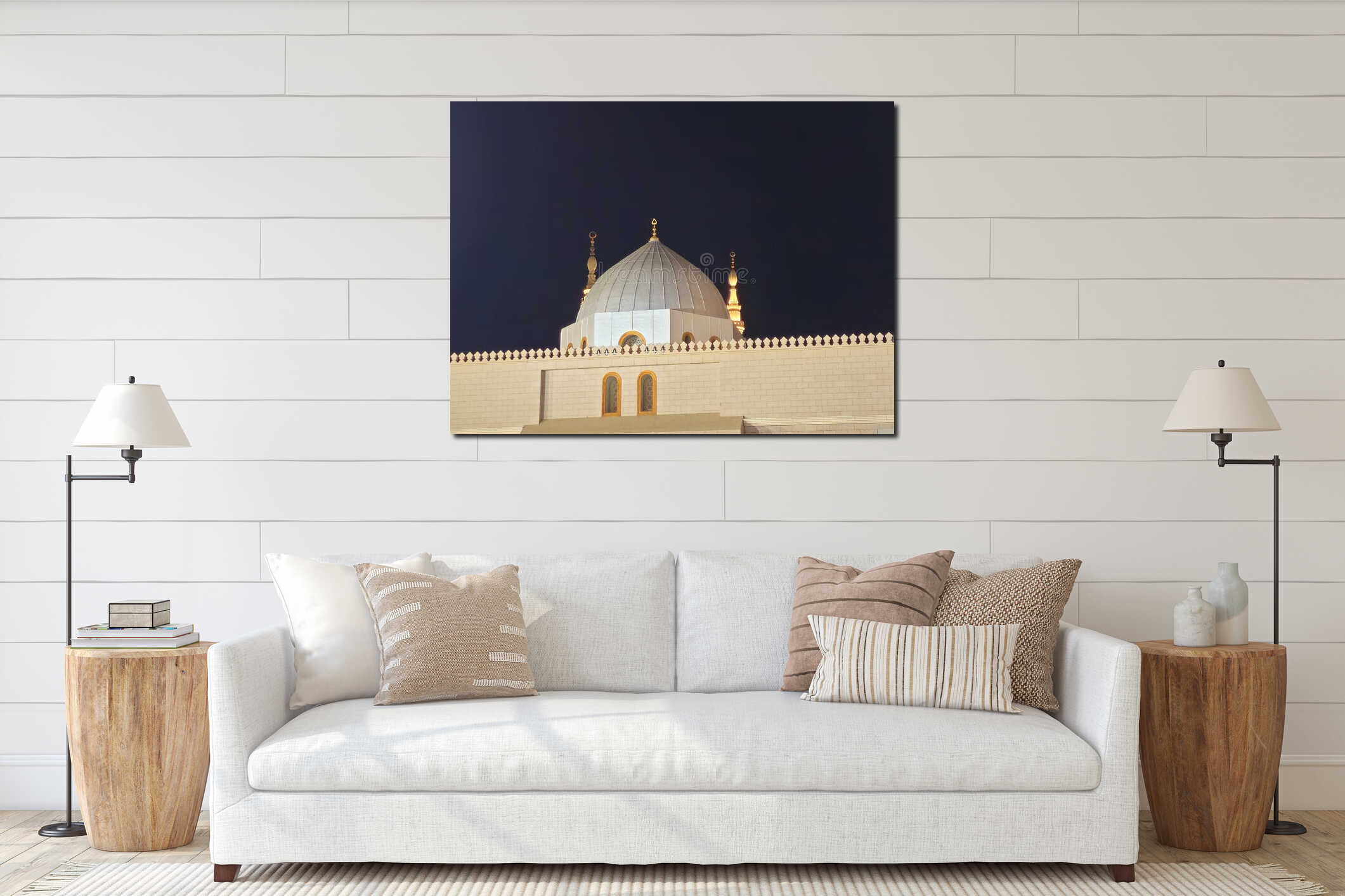 The silver dome of The Prophet's Mosque or Al Masjid Al Nabawi, a major site of pilgrimage interior mockup