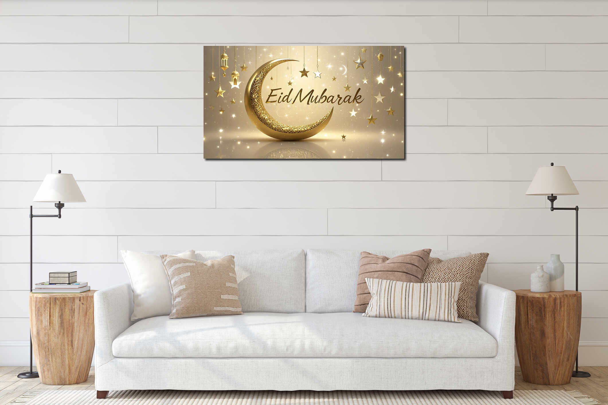 Luxury Eid Celebration Design with Golden Ornaments and Islamic Lanterns interior mockup