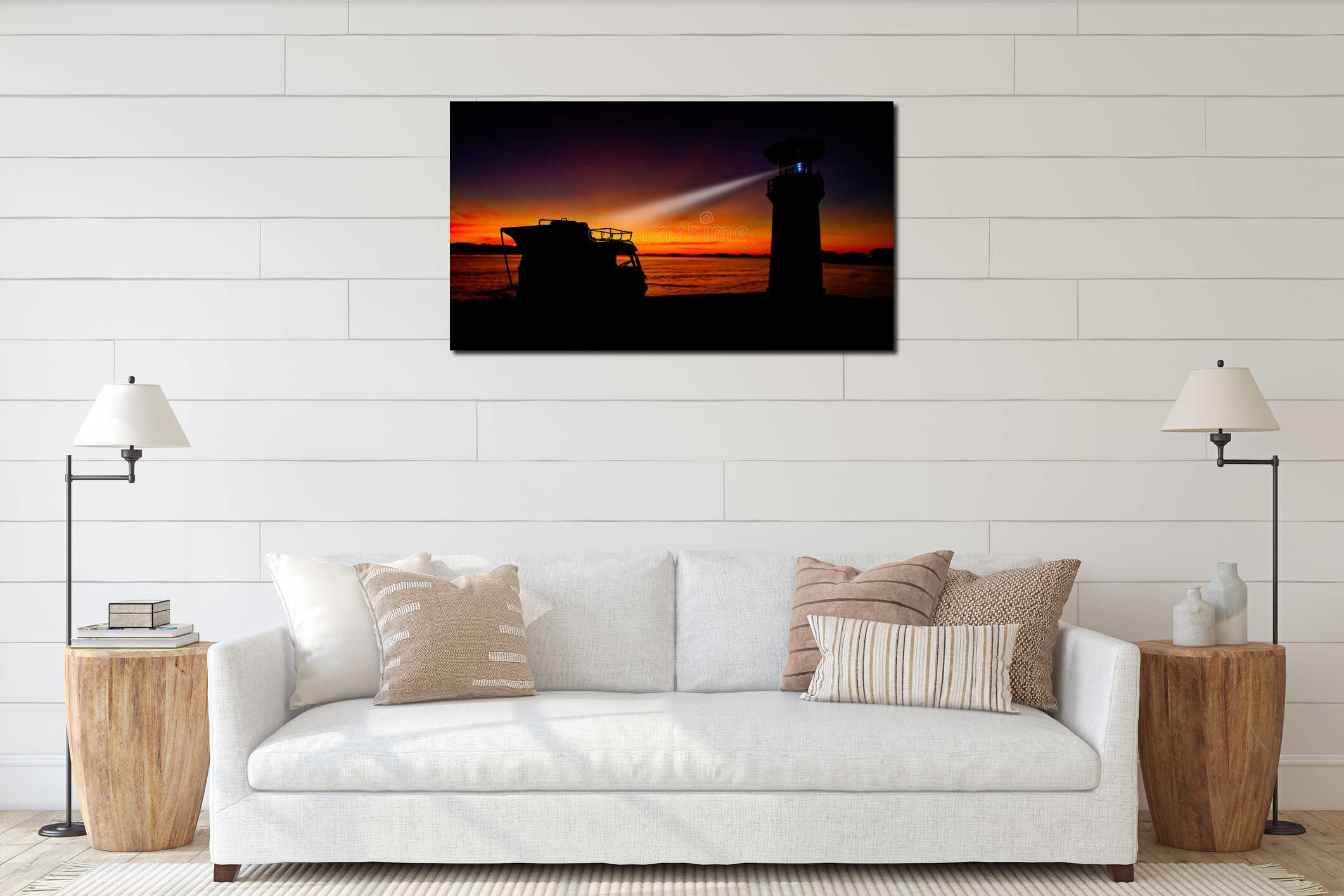 Sunset Lighthouse & Campervan interior mockup