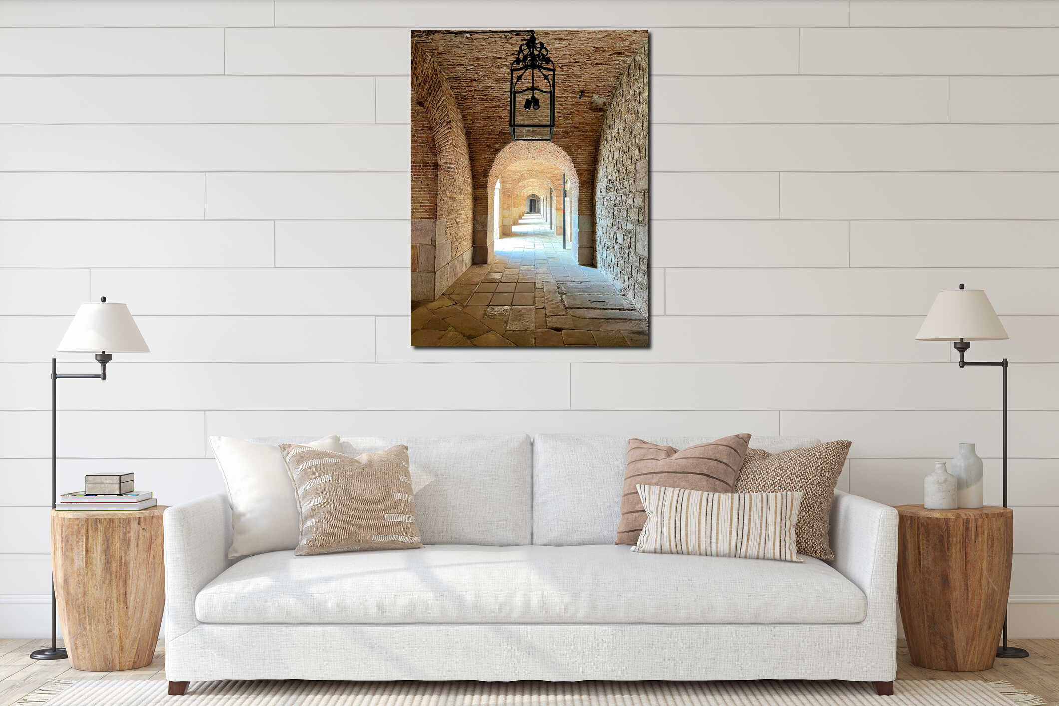 Montjuic Castle Arched Brick Corridor interior mockup