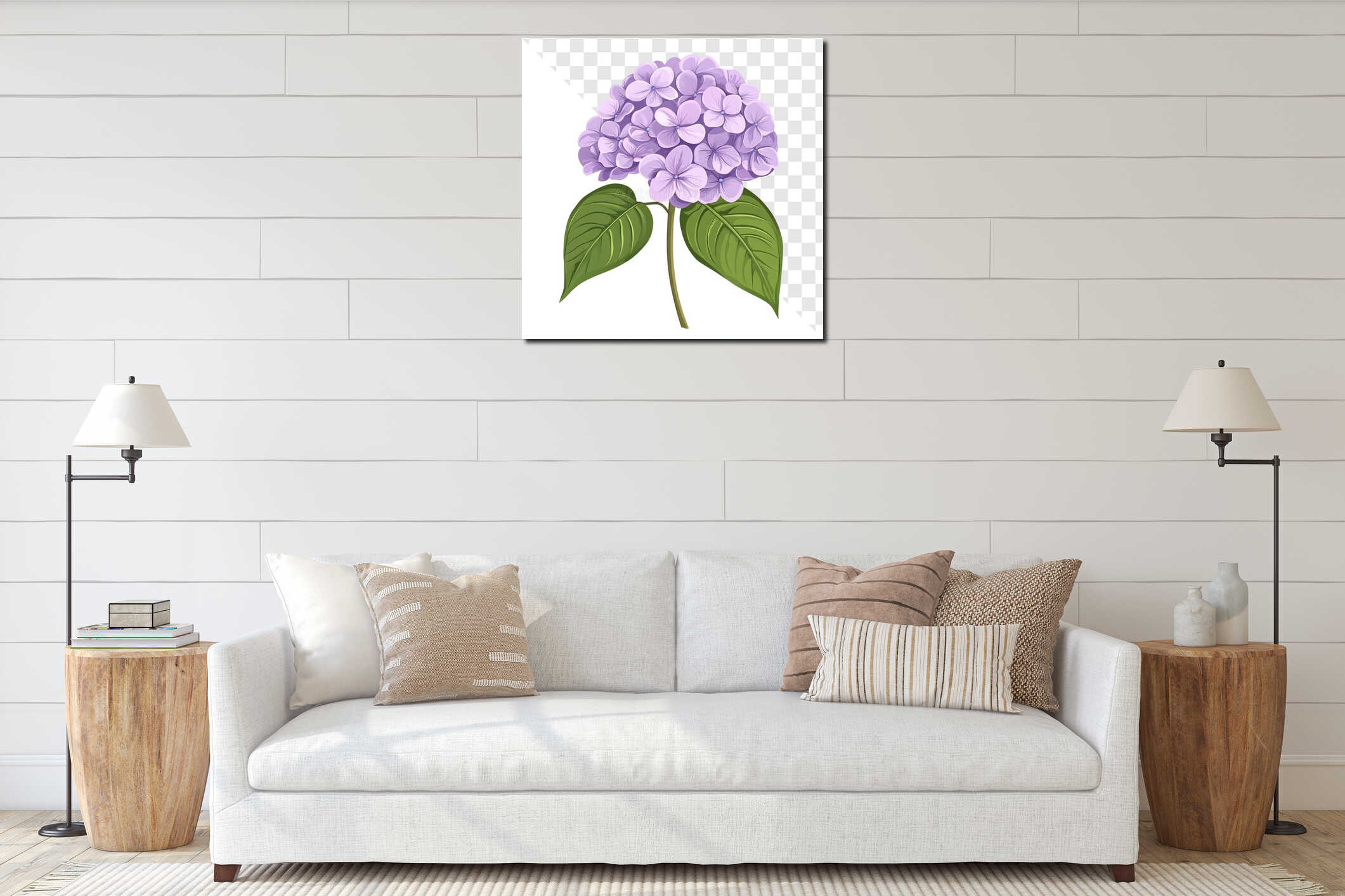 A lovely light purple hydrangea blossom a peaceful floral image interior mockup