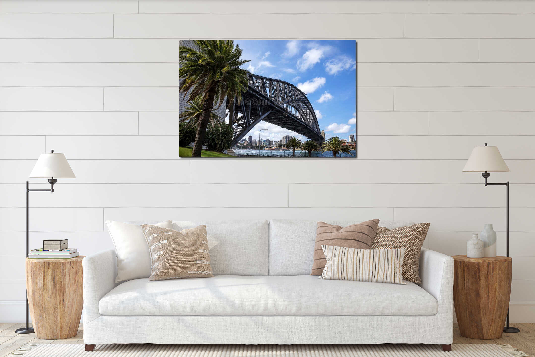 Sydney Harbour Bridge on a sunny day. interior mockup