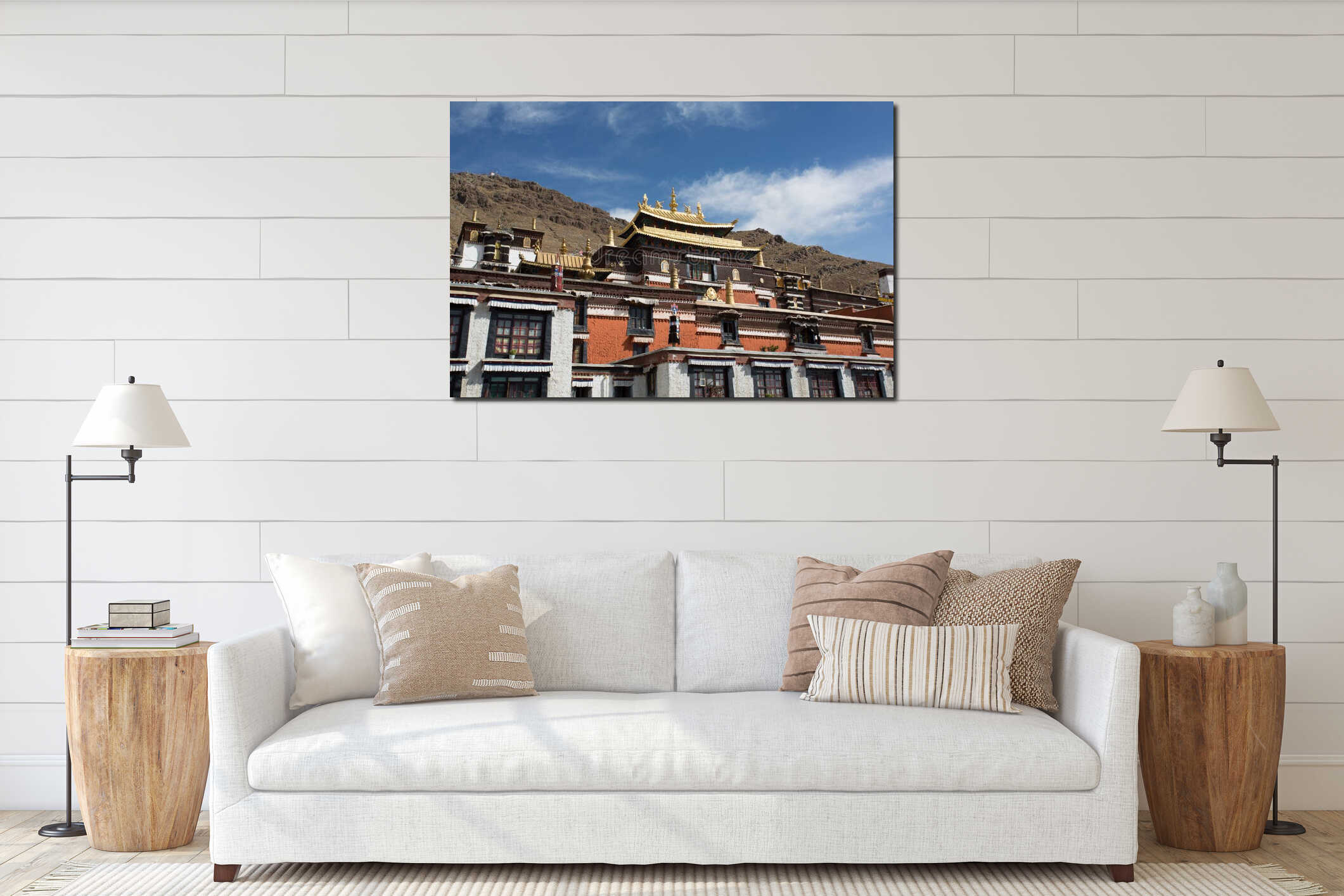 Details of the traditional Tibetan temple: The Palkhor Monastery interior mockup
