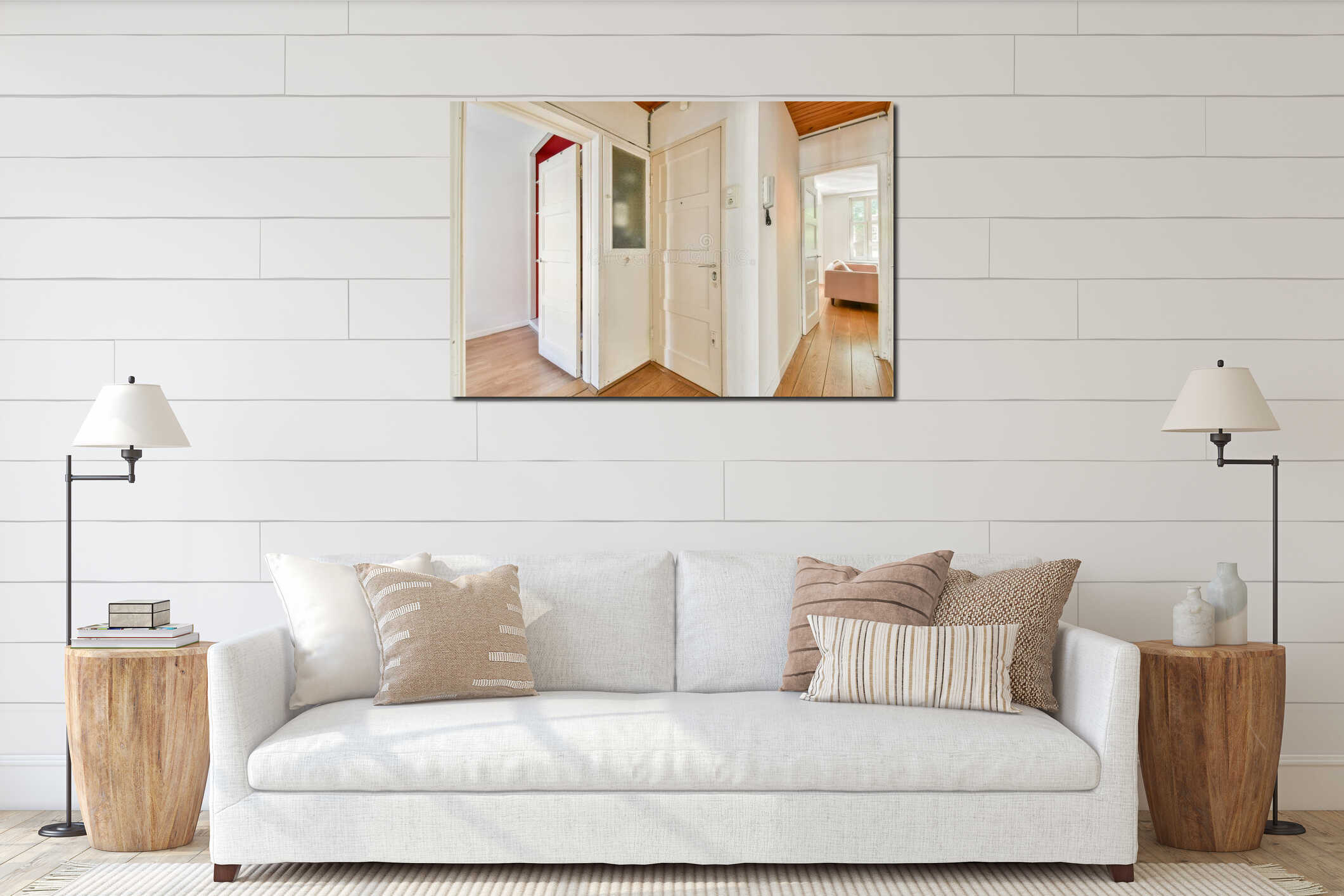 Modern Interior Hallway with Open Doors interior mockup