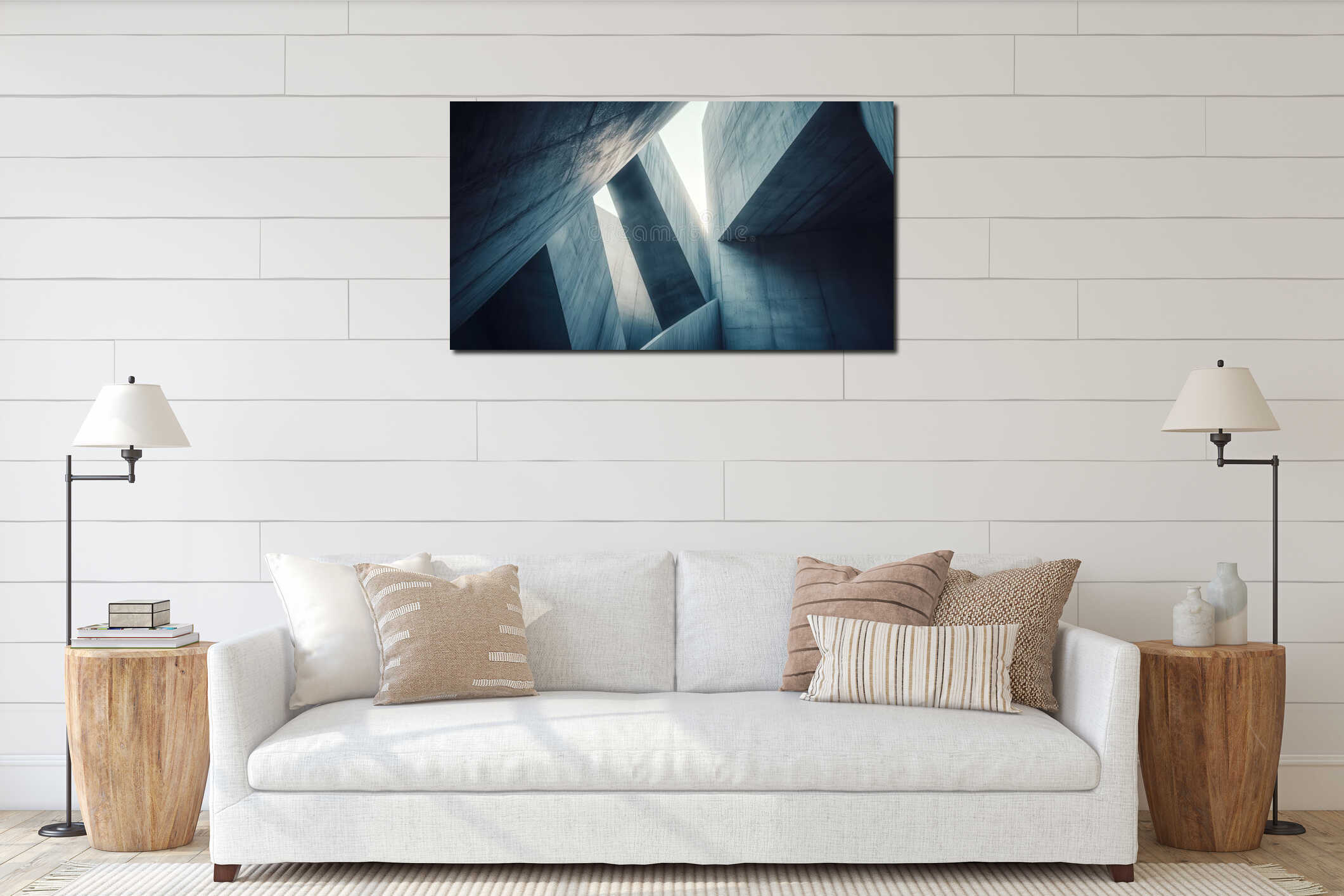 Stunning Abstract Architecture with Sharp Concrete Edges and Light interior mockup