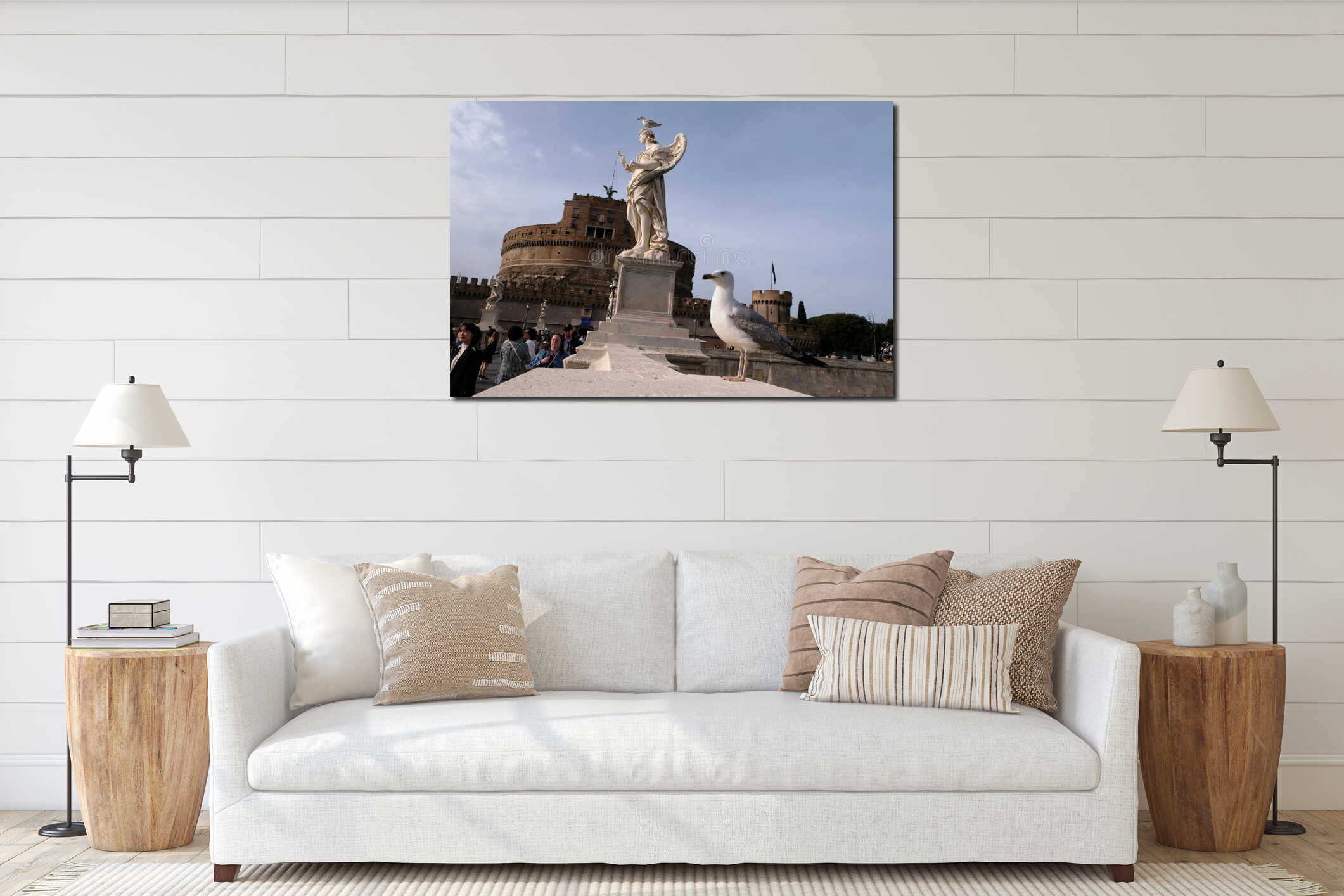 Seagull on Sant'Angelo bridge in Rome interior mockup