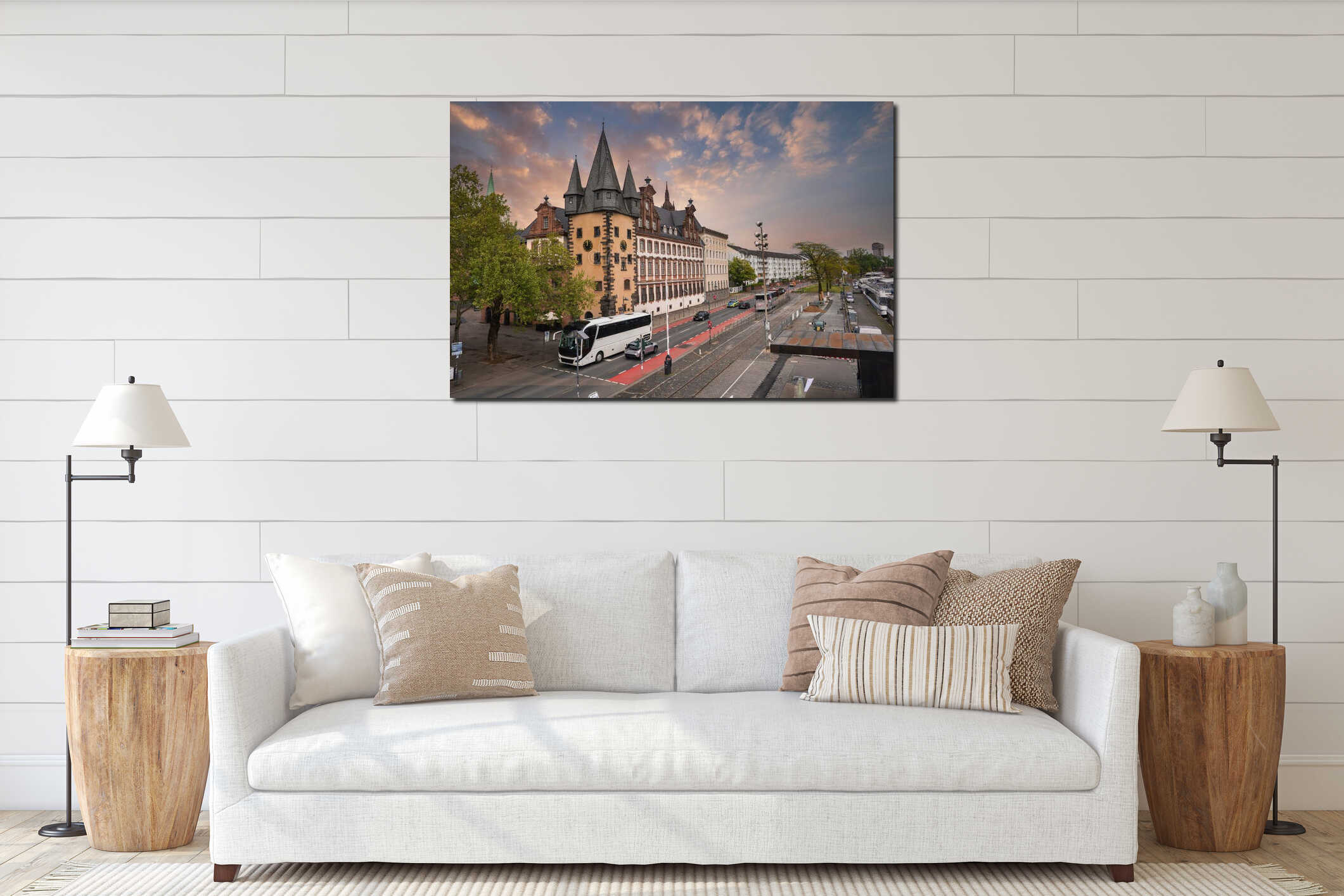 Street View of Saalhof Building and Riverside in Frankfurt, Germany interior mockup