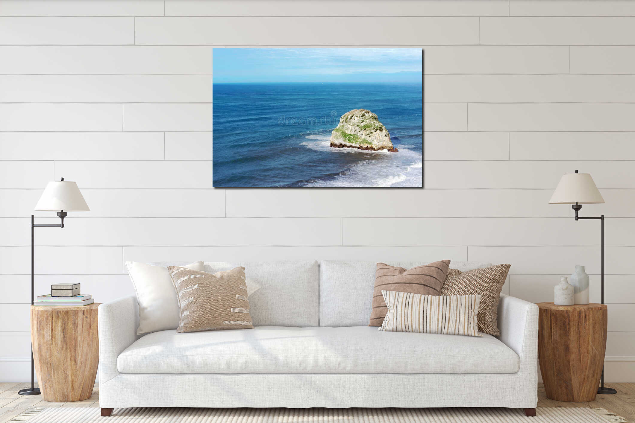 Small rocky island named Aketxe in Bermeo interior mockup