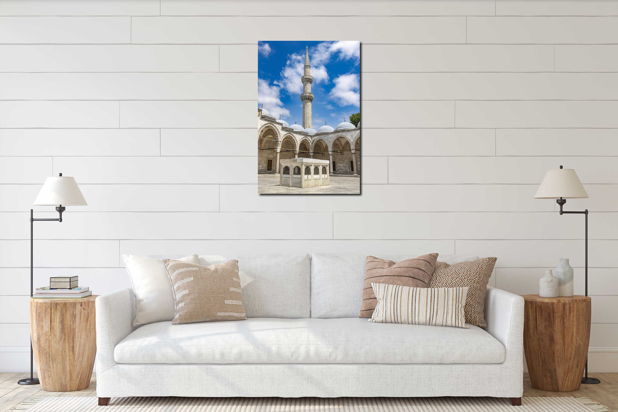 Suleymaniye mosque courtyard with minaret interior mockup