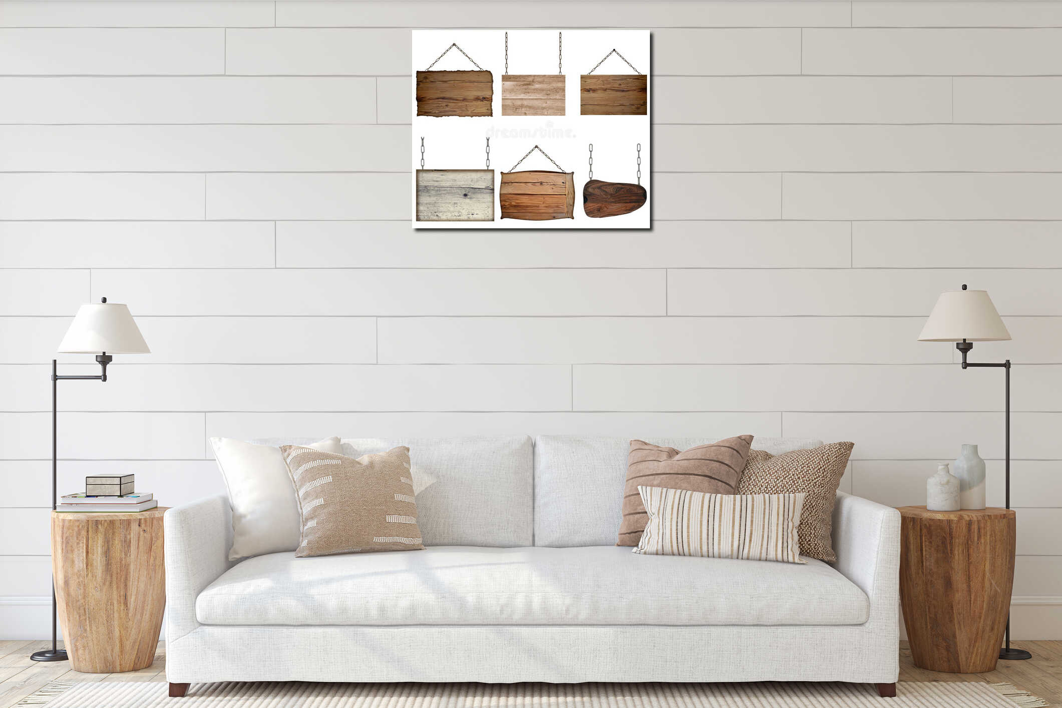 Old empty wooden sign interior mockup